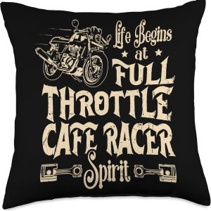 Vintage Cafe Racer Shirts & Cafe Motorcycle Gifts Life Begins at Full Throttle-Cafe Racer Throw Pillow, 18×18, Multicolor Vintage Cafe Racer Shirts & Cafe Motorcycle Gifts Life Begins at Full Throttle-Cafe Racer Throw Pillow, 18×18, Multicolor