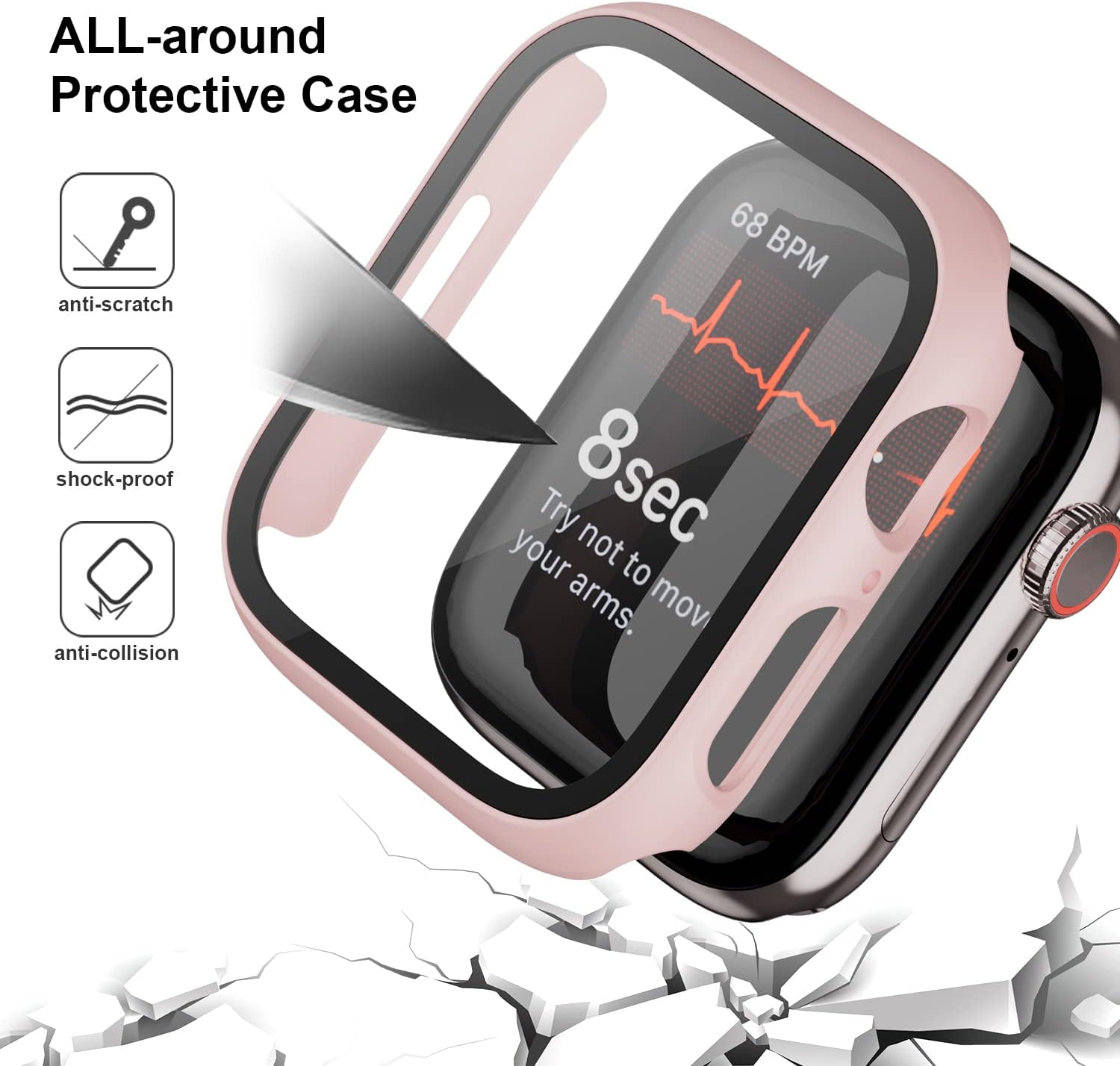 Haojavo Paquete de 5 fundas con protector de pantalla de vidrio templado para Apple Watch Series 9, 8, 7, 1.772 pulgadas, policarbonato duro