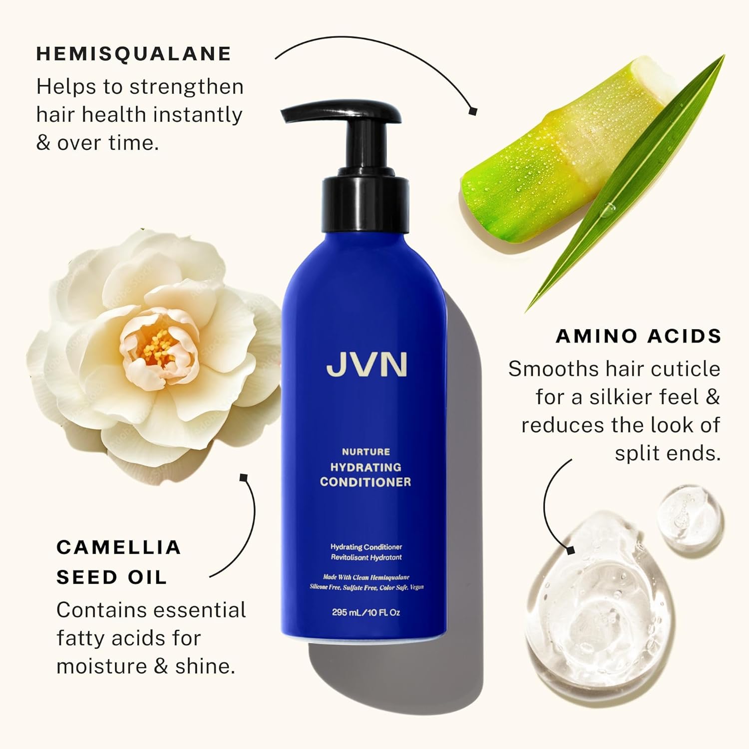 JVN Acondicionador hidratante Nurture, nuevo y mejorado, hidratante al instante y profundamente nutritivo para cabello seco, 10 onzas líquidas