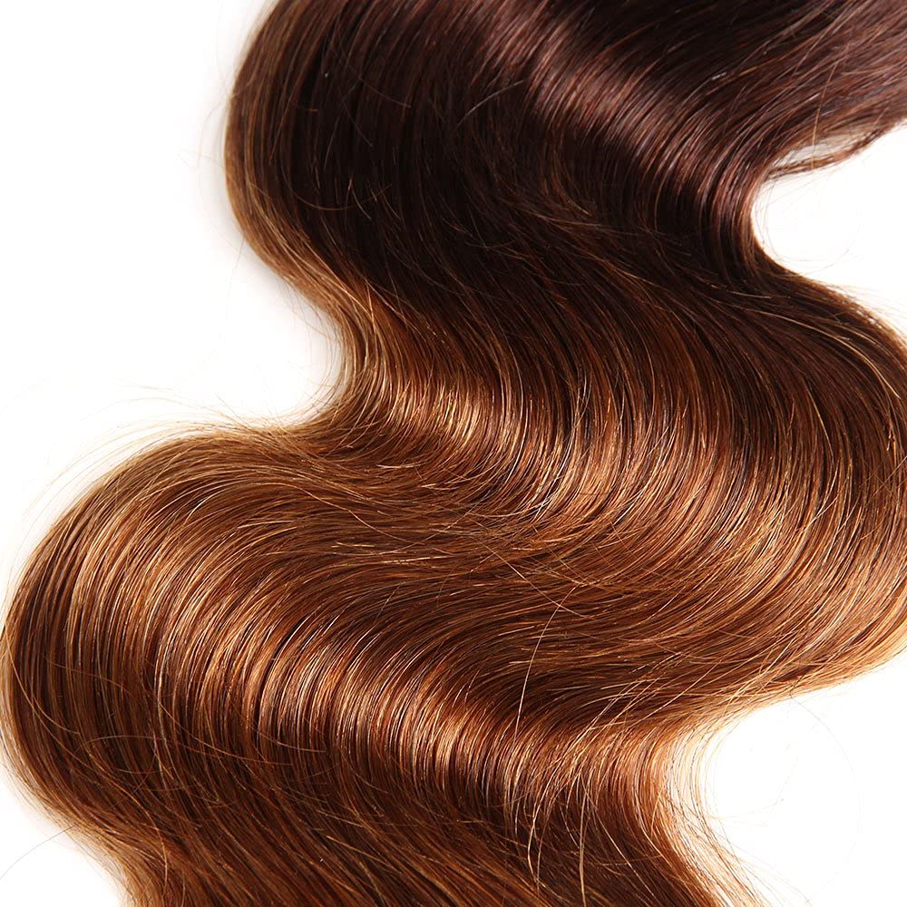 Paquetes de cabello humano ondulado con cierre, cabello humano de 2 tonos degradados, 3 paquetes con cierre de encaje 4×4, paquete de cabello humano