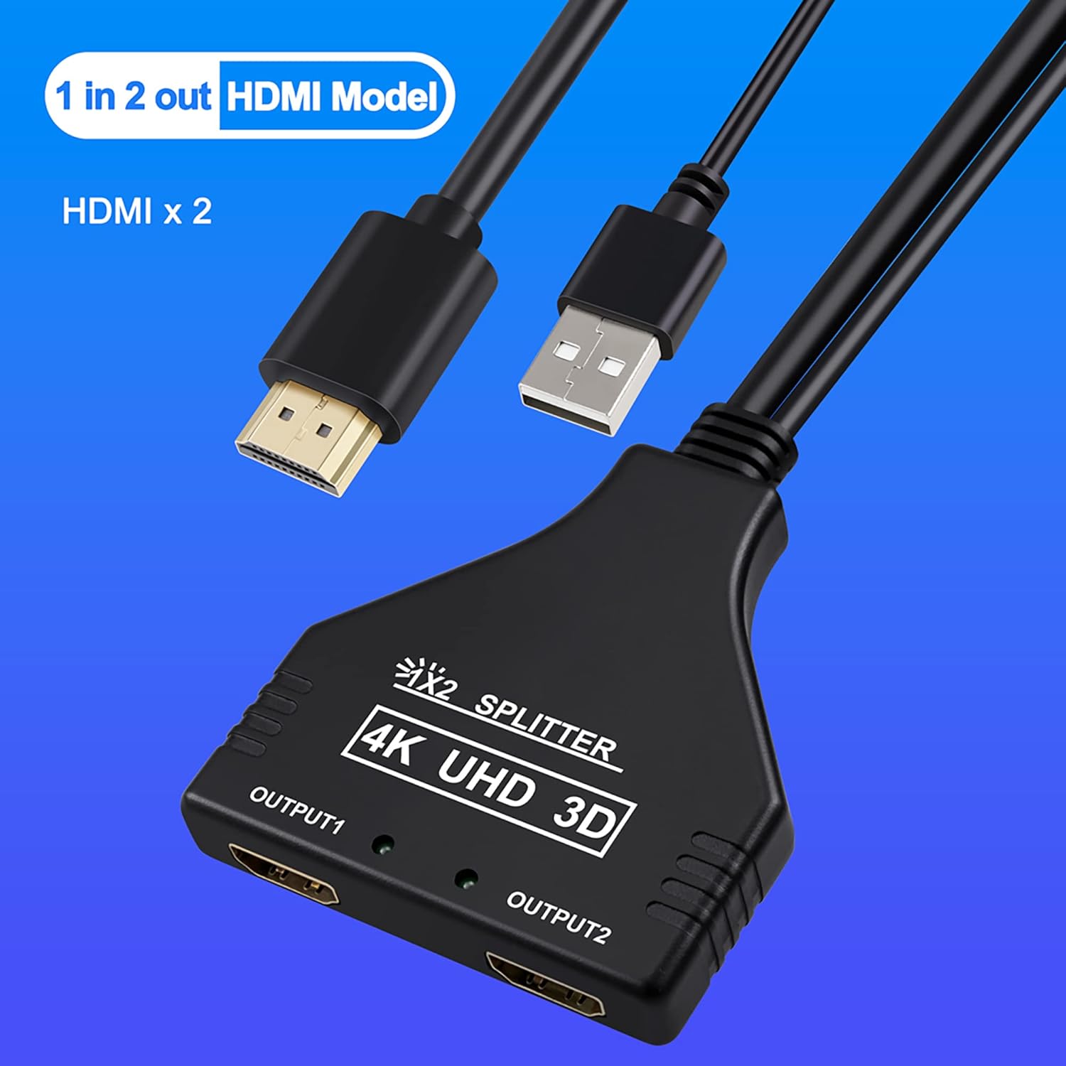 TOYAYAYO Divisor HDMI 1 en 2 salidas, deje que un puerto HDMI asigne dos puertos HDMI Divisores de audio y video HD, LED, LCD, TV, soporte dos