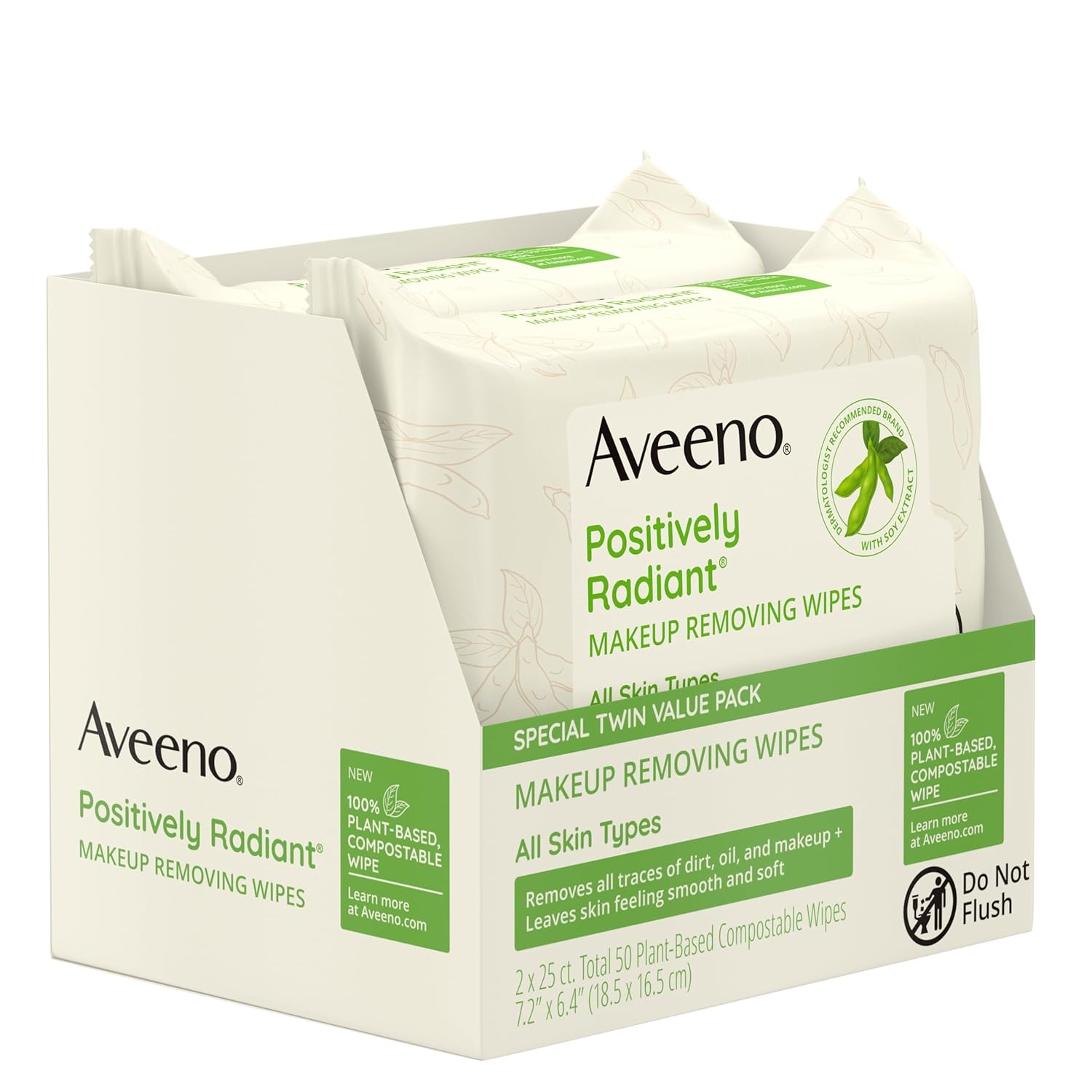 Aveeno Toallitas faciales eliminadoras de maquillaje sin aceite positivamente radiantes para ayudar a igualar el tono y la textura de la piel con