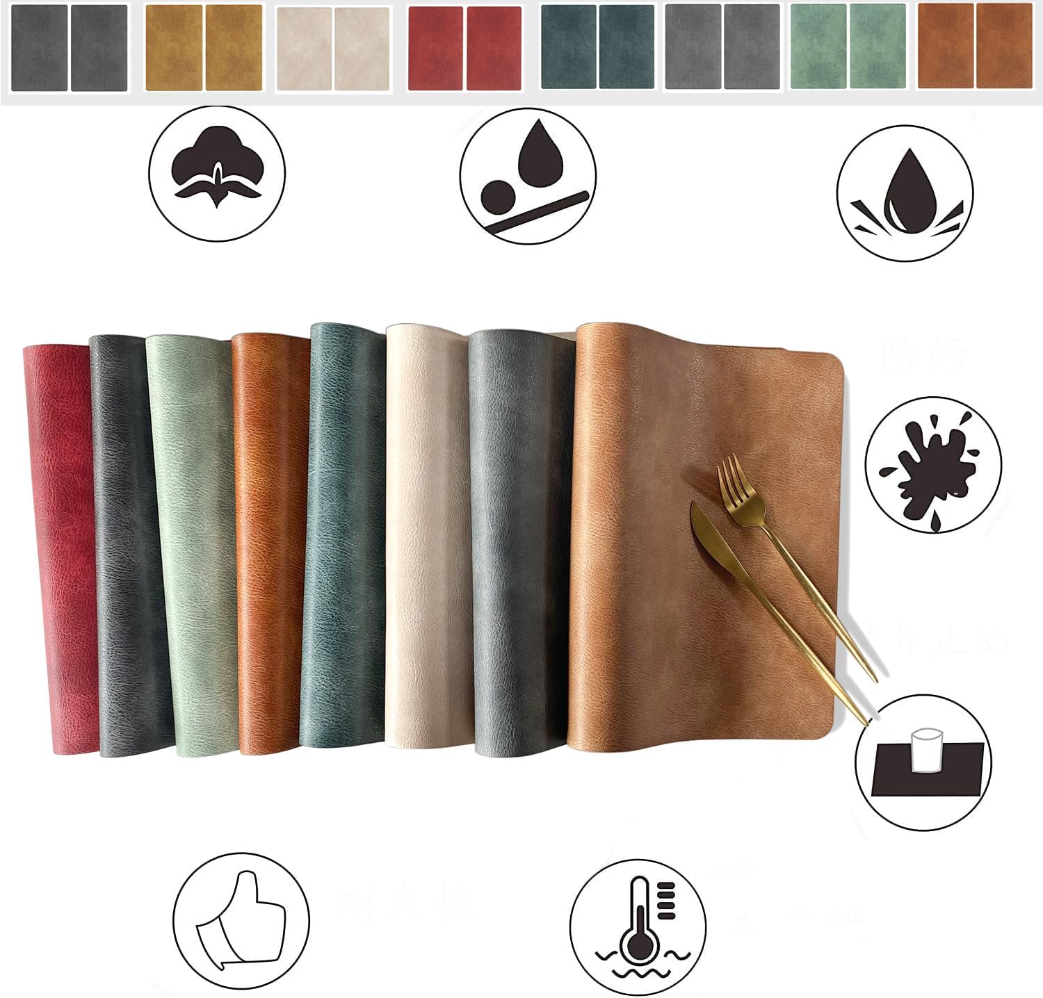Univo Colors Juego de 6 manteles individuales de piel sintética con patrón de piel vacuno lavada, resistentes al calor, impermeables, lavables para