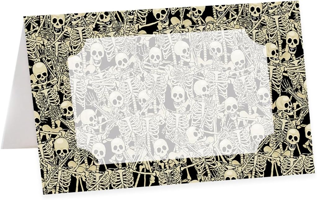 Andaz Press Paquete de 24 tarjetas de mesa de Halloween para colocar la mesa, con puntuaciones para plegarse fácilmente, esqueletos y sombras,