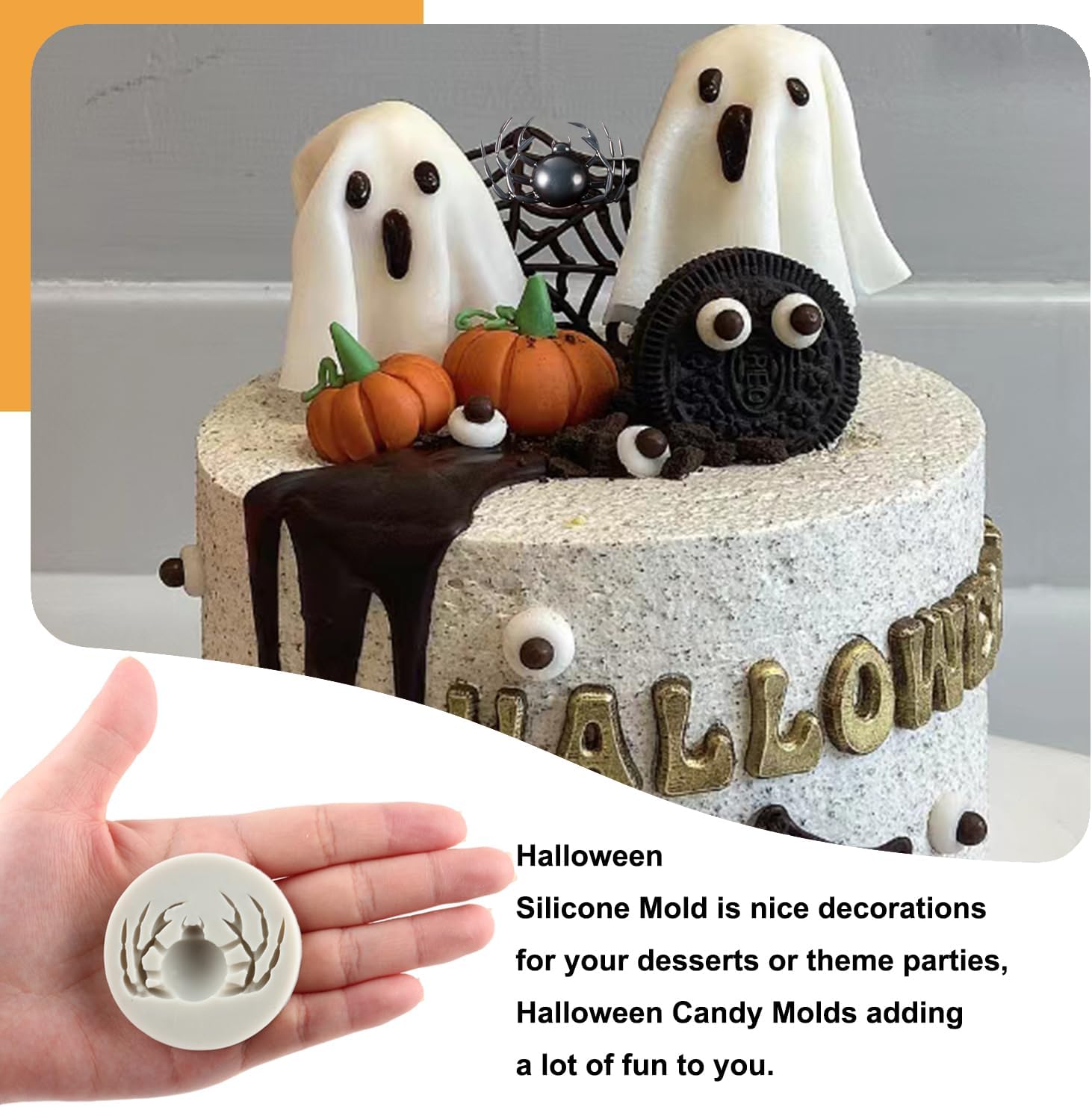 Sijiangmold Moldes de silicona para magdalenas de Halloween, diseño de esqueleto, búho, calabaza, calavera, araña, murciélago, fantasma, para