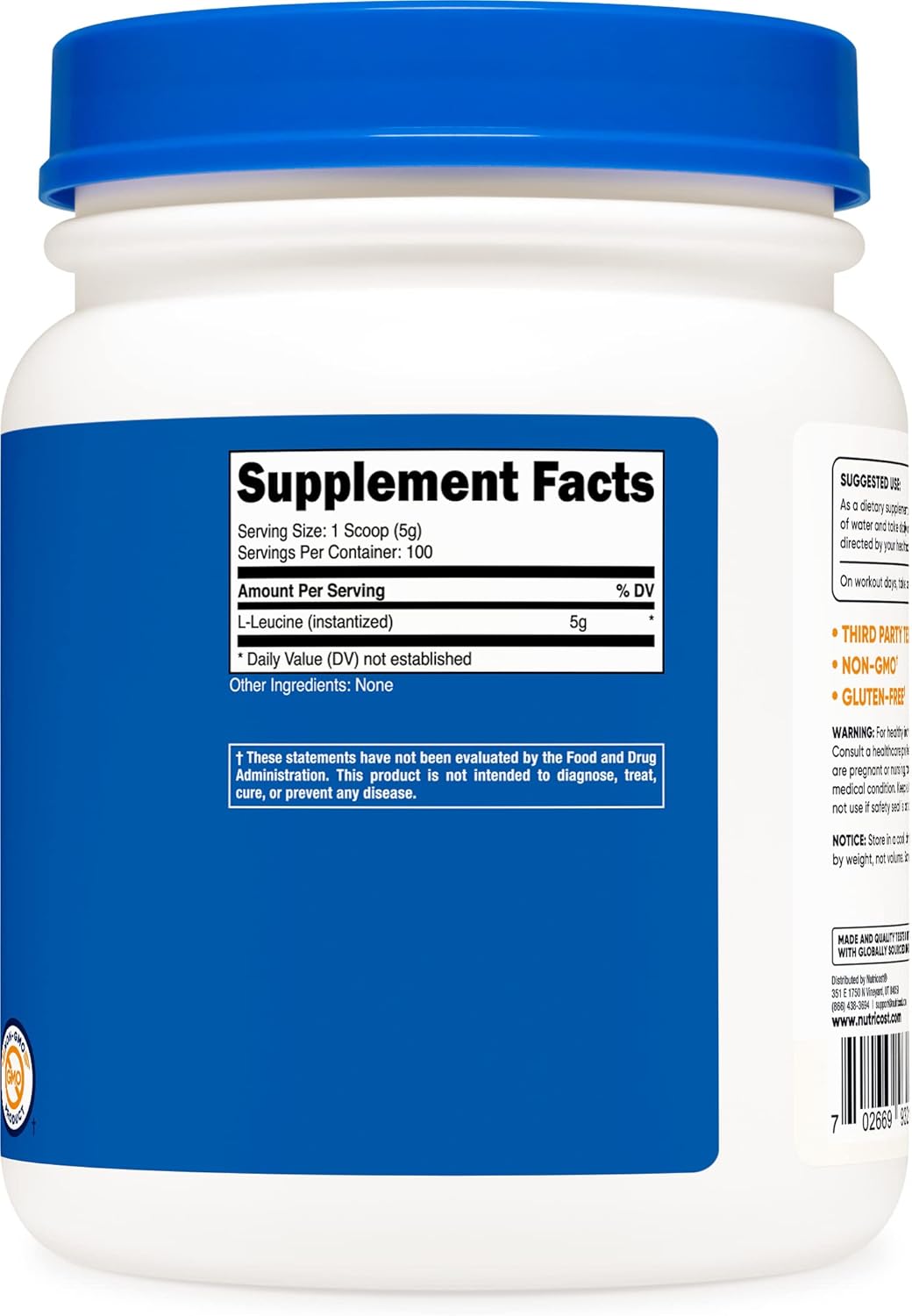 Nutricost Polvo puro de L-leucina de 17.64oz