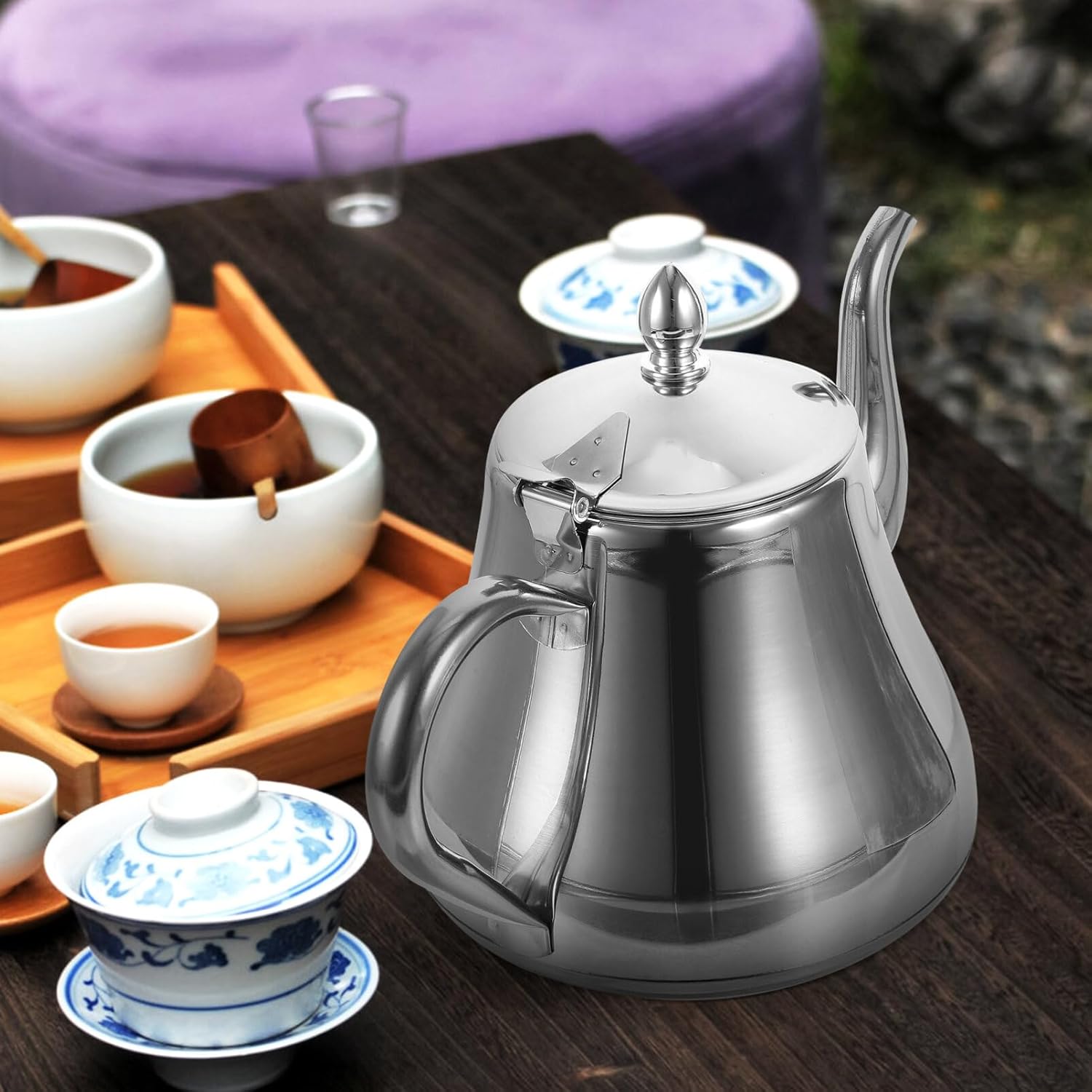 UPKOCH Tetera de acero inoxidable para el hogar, tetera de acero inoxidable, hervidor de té de 1 litro, tetera plateada, tetera de café, tetera para