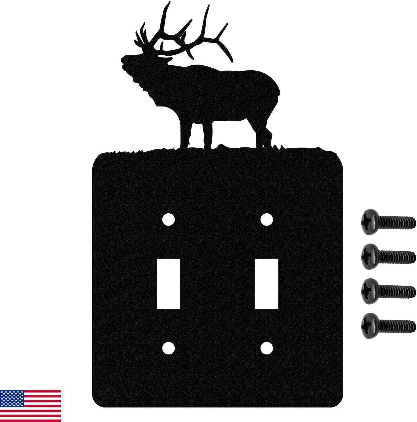 Solitary Elk – Placa de pared para interruptor de luz doble (palanca doble, negro)