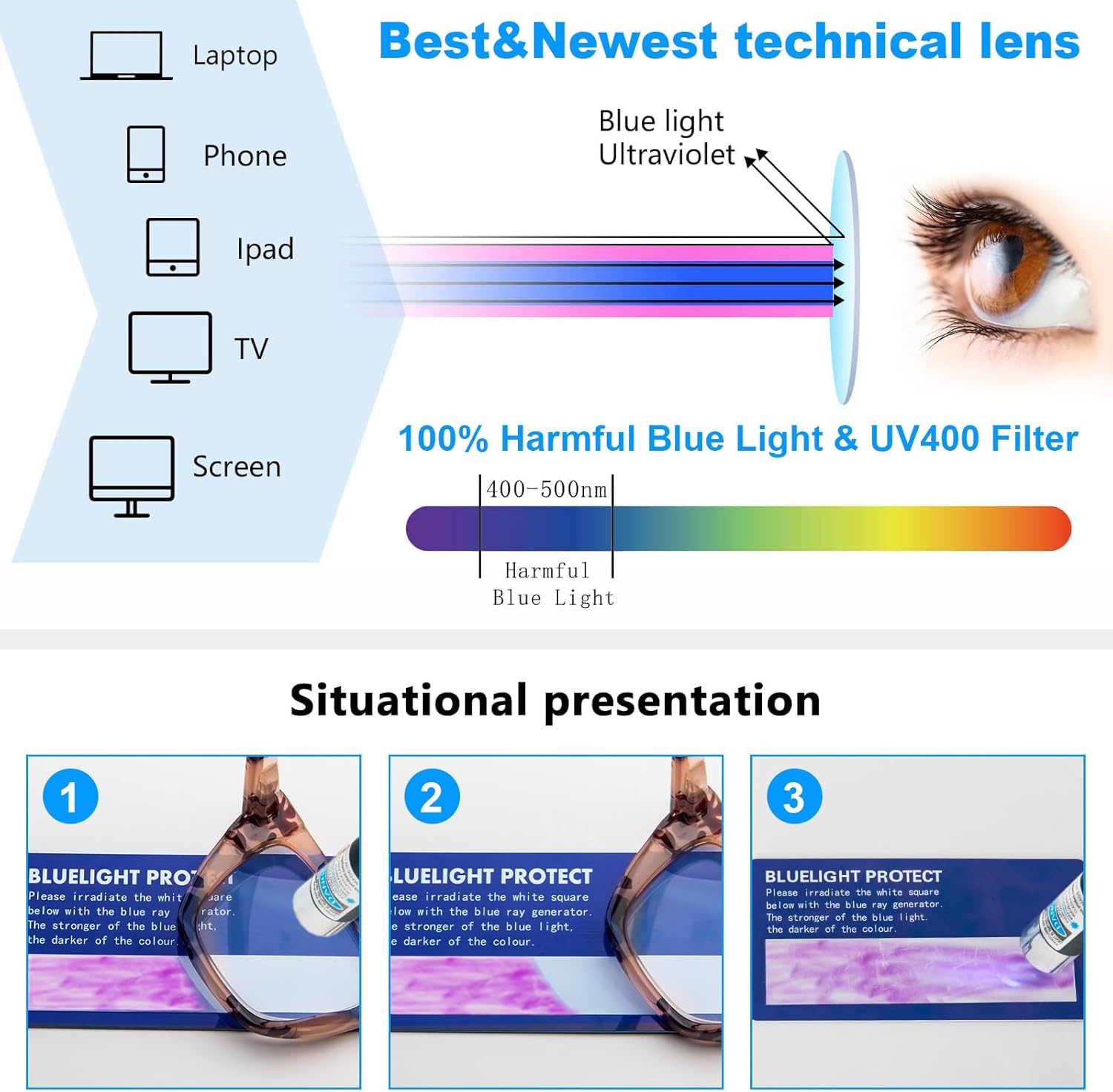 REAVEE Paquete de 3 lentes de lectura elegantes con bloqueo de luz azul para mujer, para computadora a la moda, lindos lectores con bisagra de