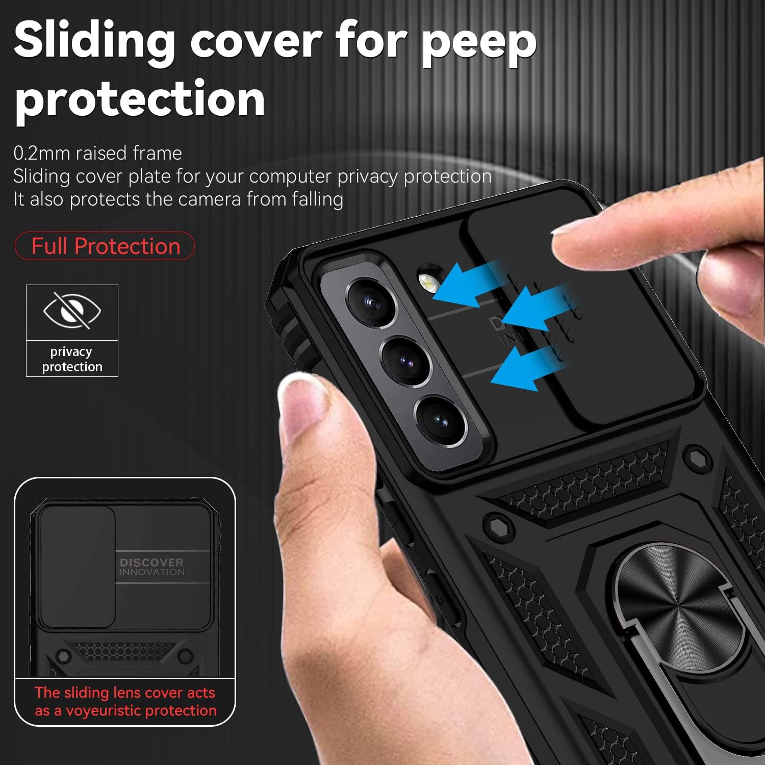 Funda para Samsung Galaxy S22, con cubierta para lente de cámara, protector de pantalla HD, grado militar anillo de montaje en coche con soporte