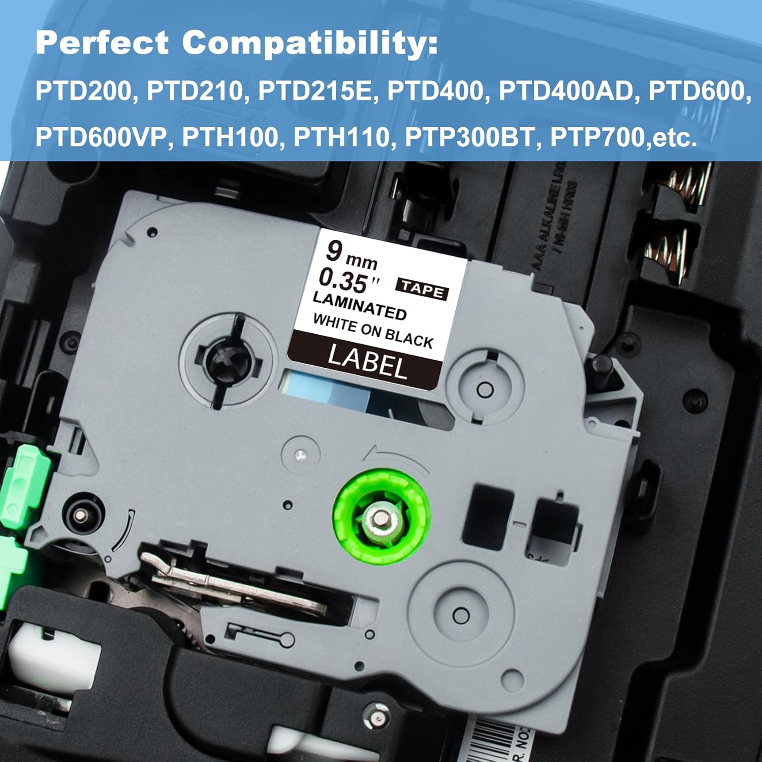 Cinta de etiquetas de repuesto compatible para Brother TZe-325 TZe TZ, cinta blanca sobre negra, 0.354 in, 0.35 pulgadas, cinta de etiquetas