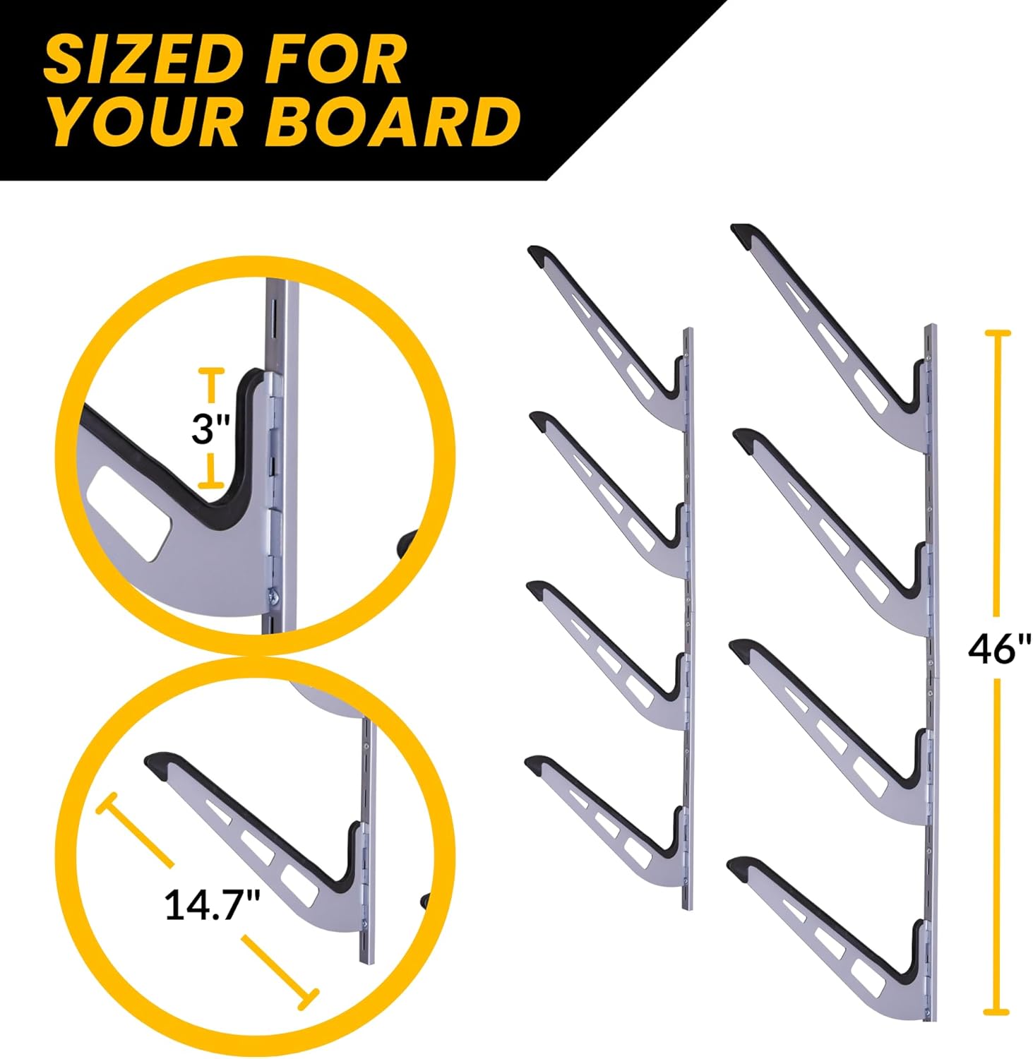 SteelChimp Estante de pared para tablas de surf  Estante horizontal de 4 niveles  Diseño de montaje de brazo pendiente de patente antibalanceada