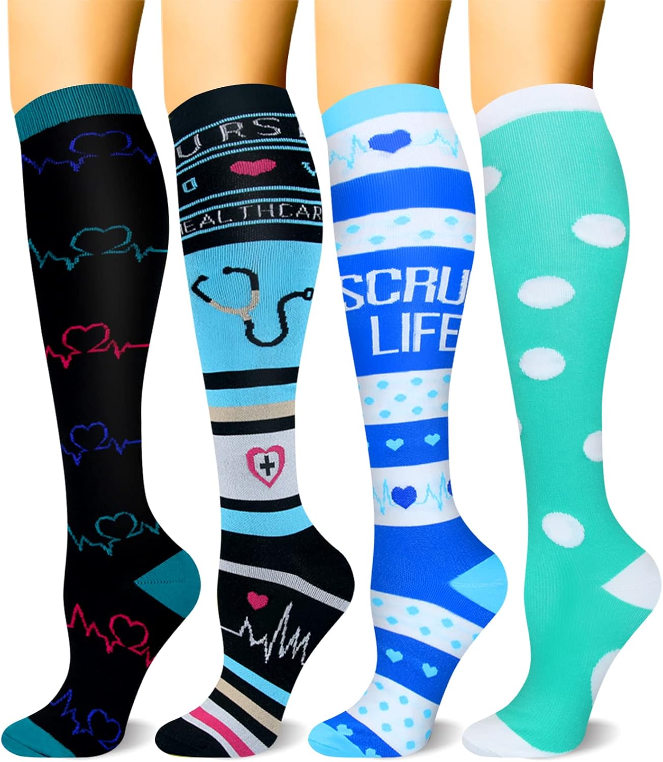 HLTPRO – Calcetines de compresión para mujeres u hombres, 6 pares de calcetines de compresión de 20 a 30 mmHg para médicos o enfermeros o para correr