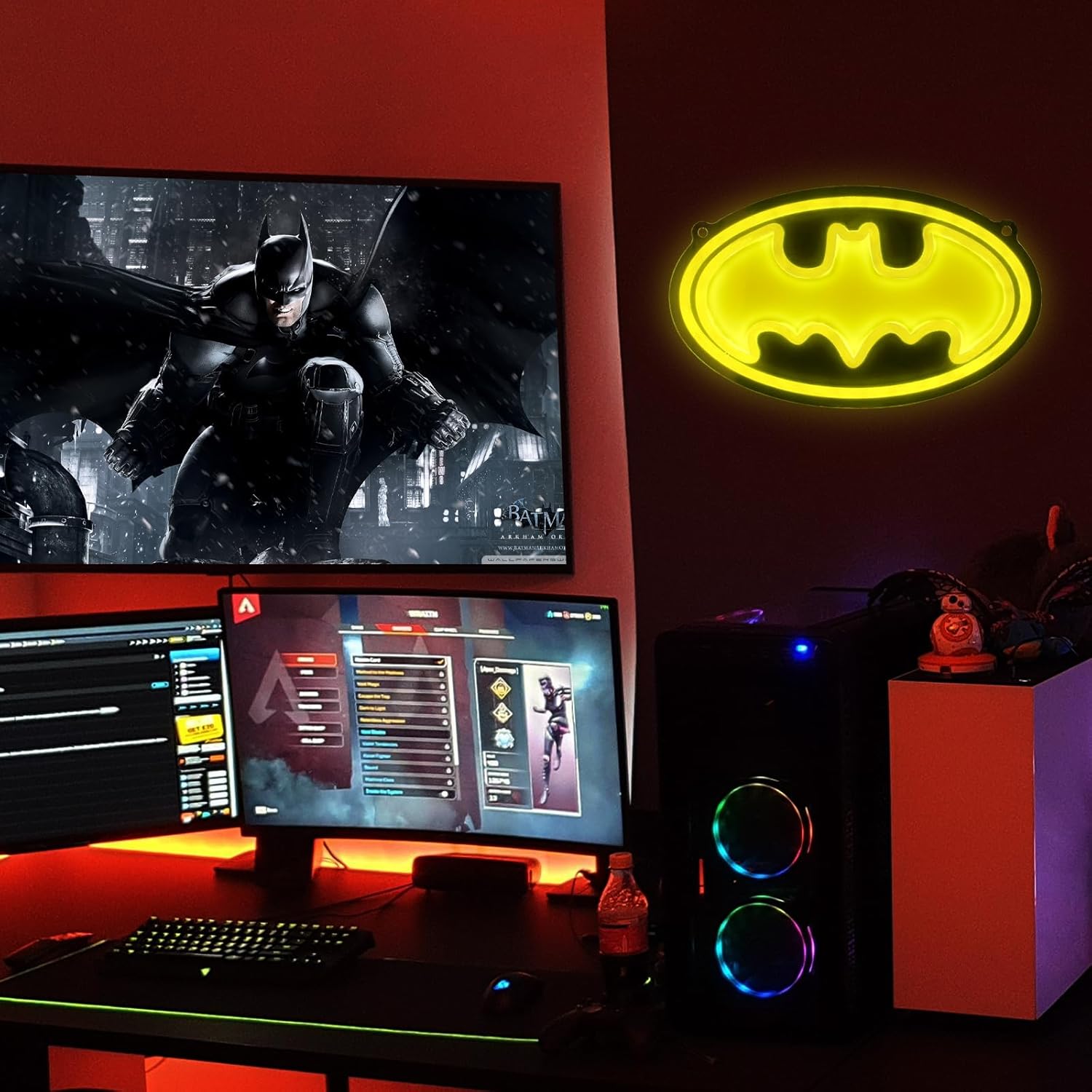 Letrero de neón de Batman con luces LED de neón para hombre, decoración de pared de cueva, dormitorio, fanáticos de superhéroes, jugadores,