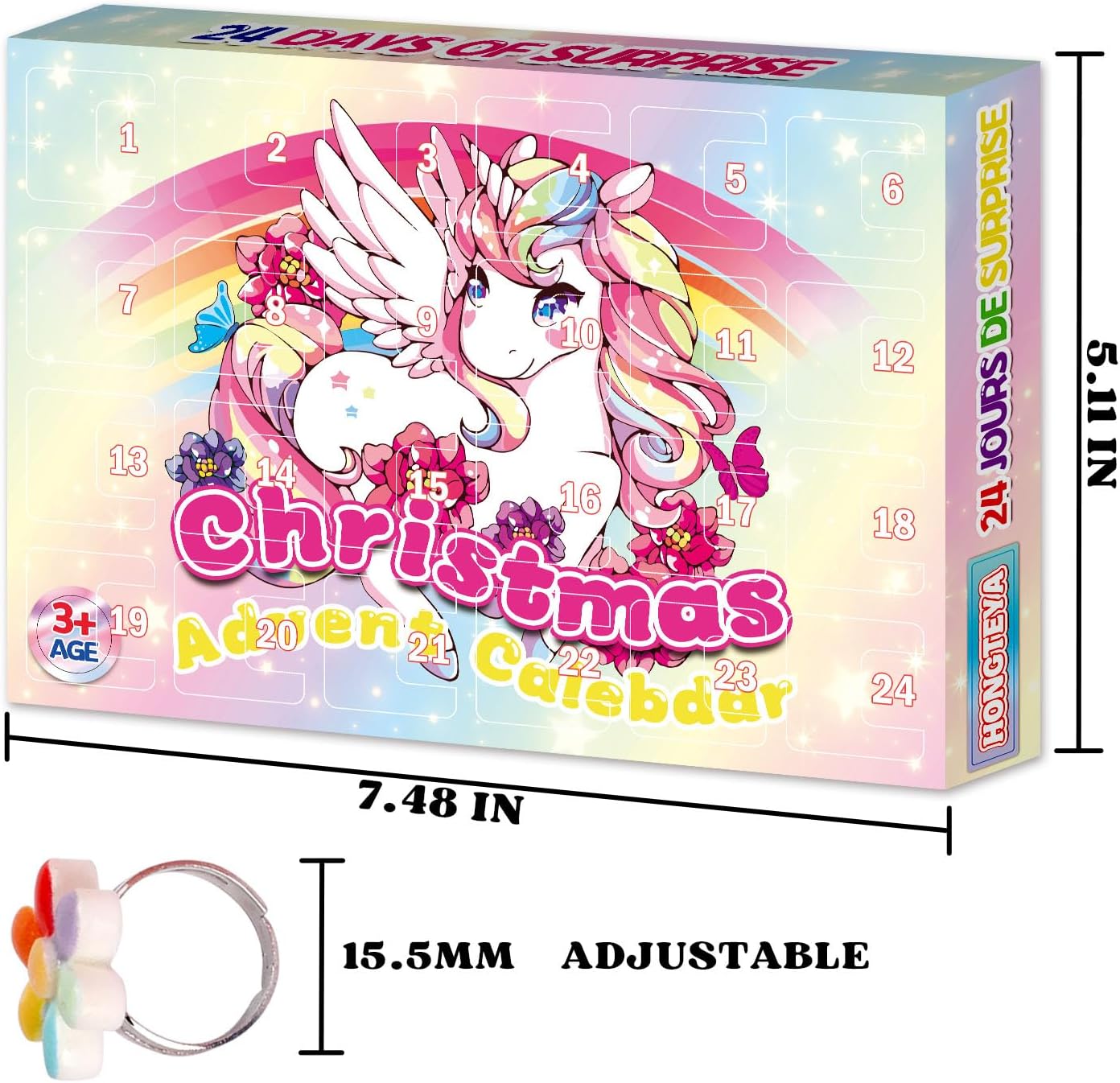 Calendario de Adviento 2023 para niñas y niños, cuenta regresiva de Navidad de 24 días, ajustable, sin duplicación, anillo de joyería para niñas
