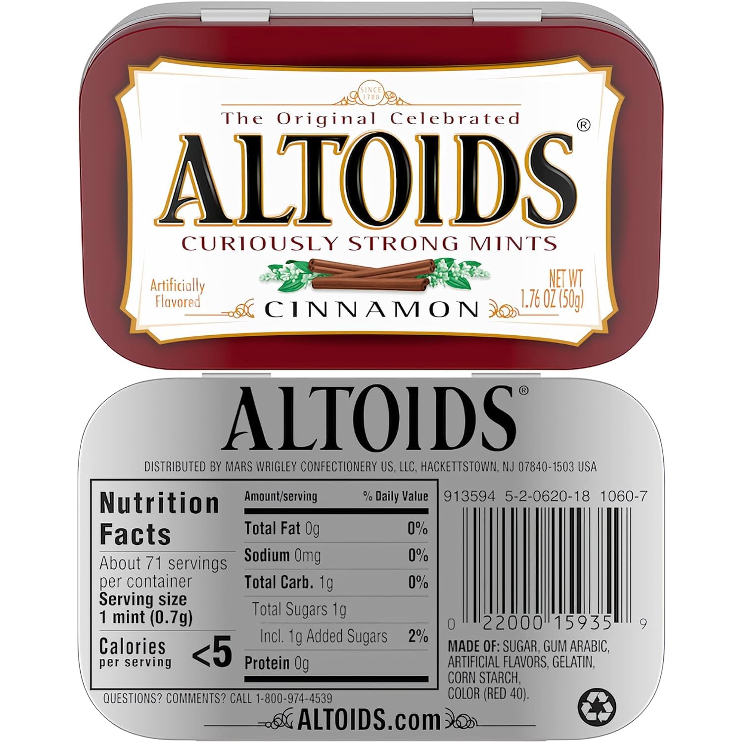 Altoids Curiously Strong Breath Mints  Canela  Paquete de 3  Latas de 1.76 onzas  Paquetes individuales  Ideal para vacaciones, fiestas, regalos y