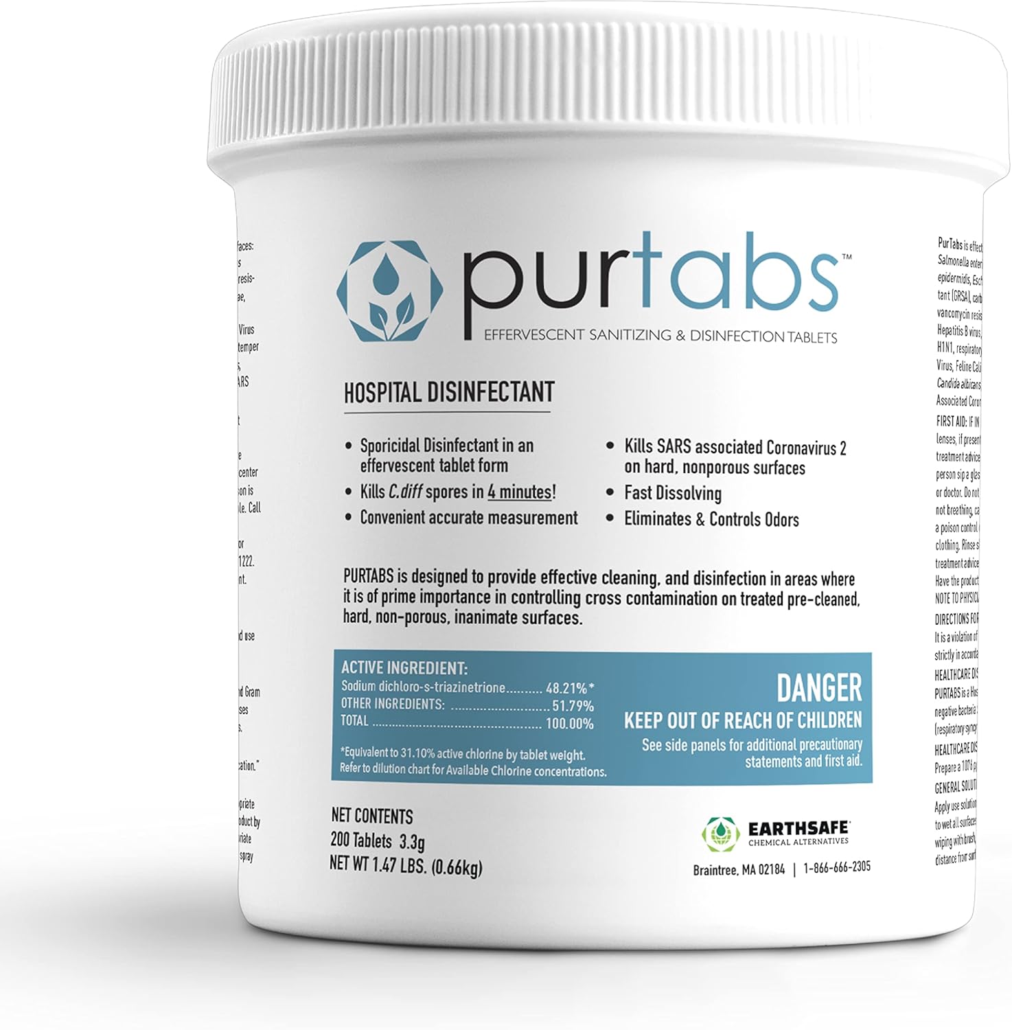Desinfectante esporicida de tabletas NaDCC de 0.12 oz  Multiusos, pestañas concentradas de disolución para solución a granel, uso con EvaClean