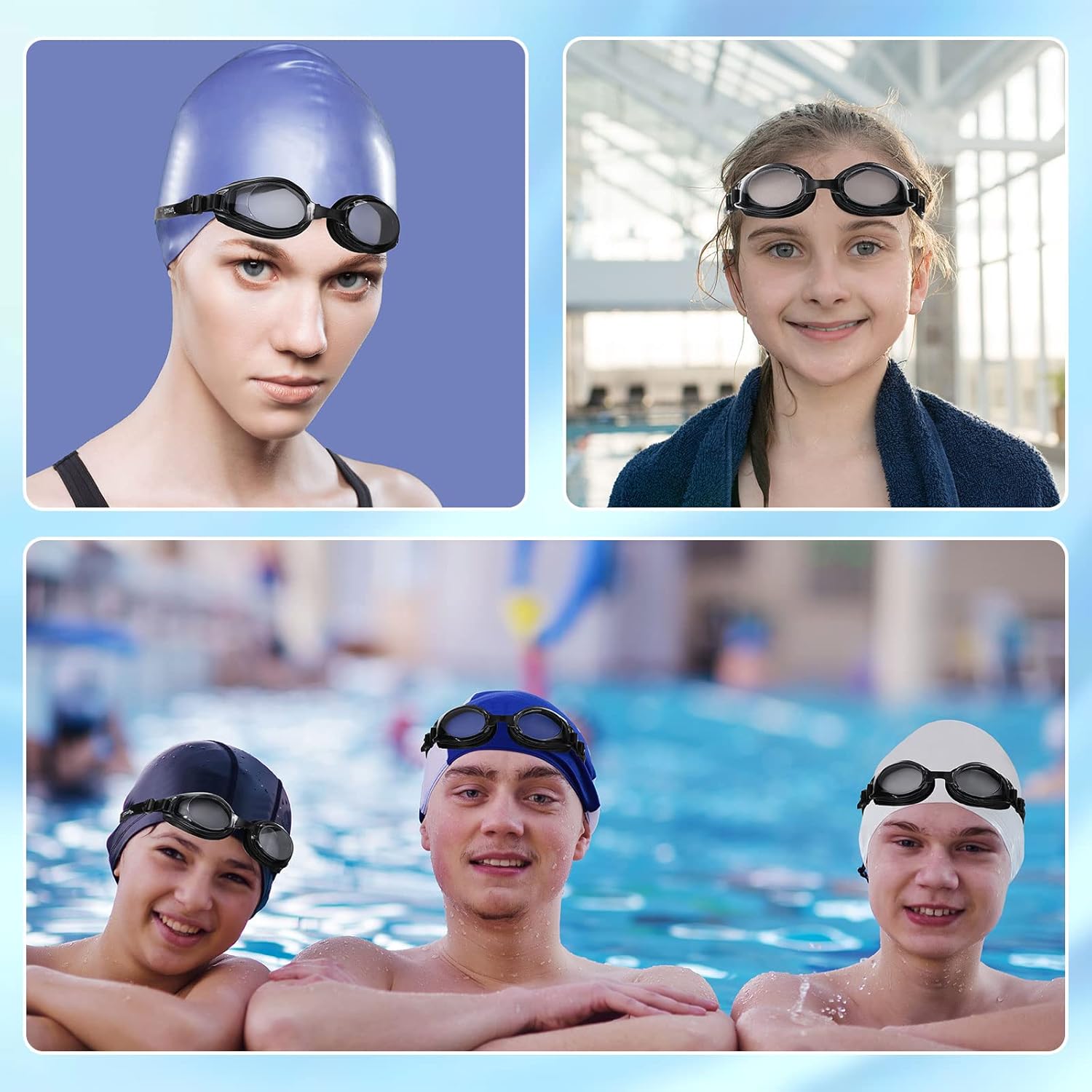 Paquete de 10 pares de gafas de natación antivaho para adultos, equipo de natación de silicona, sin fugas, gafas de natación con pieza de nariz y