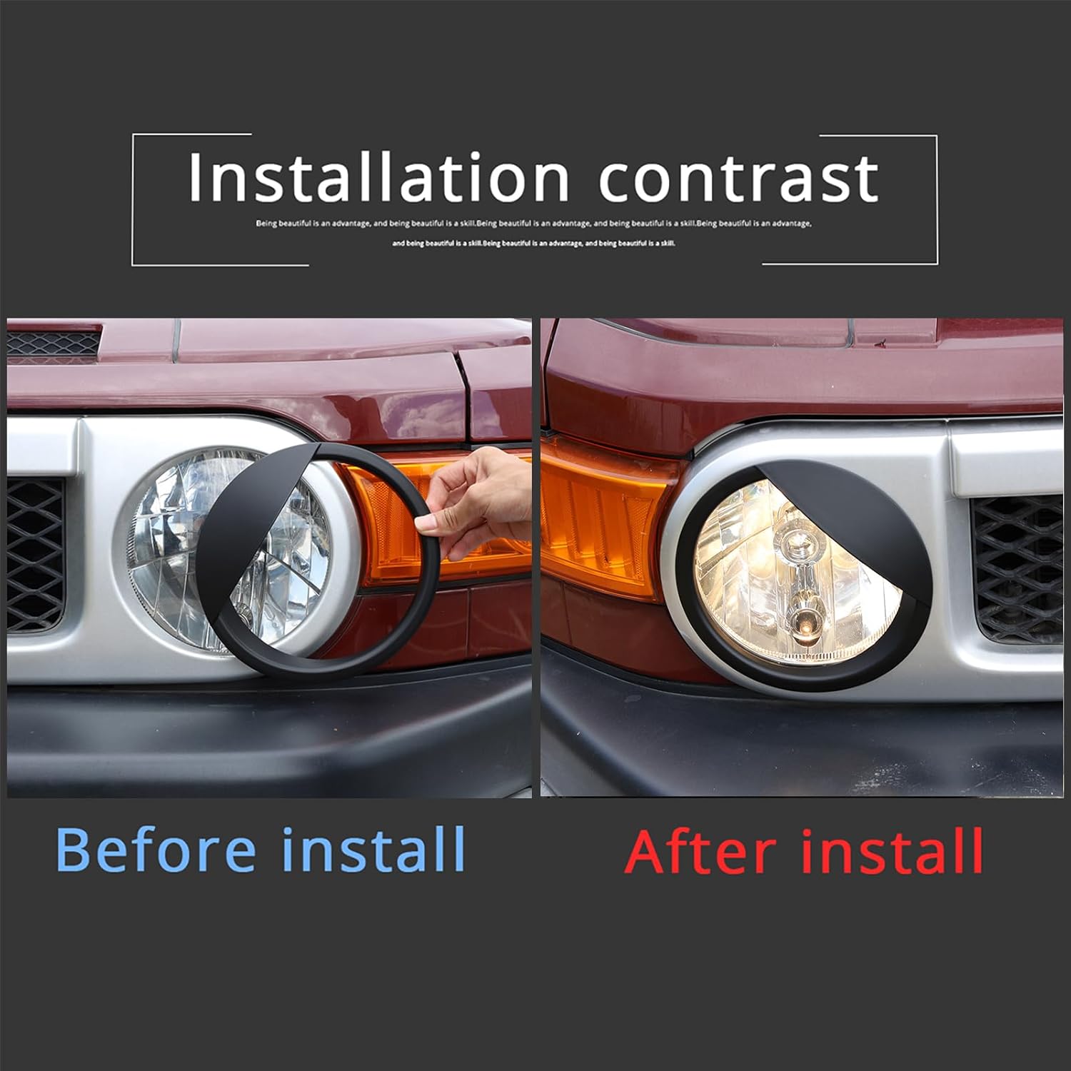 Recortes para faros delanteros para Toyota FJ Cruiser 2007-2021, 1 par de ABS para faros delanteros de coche, cubierta de párpados para cejas,