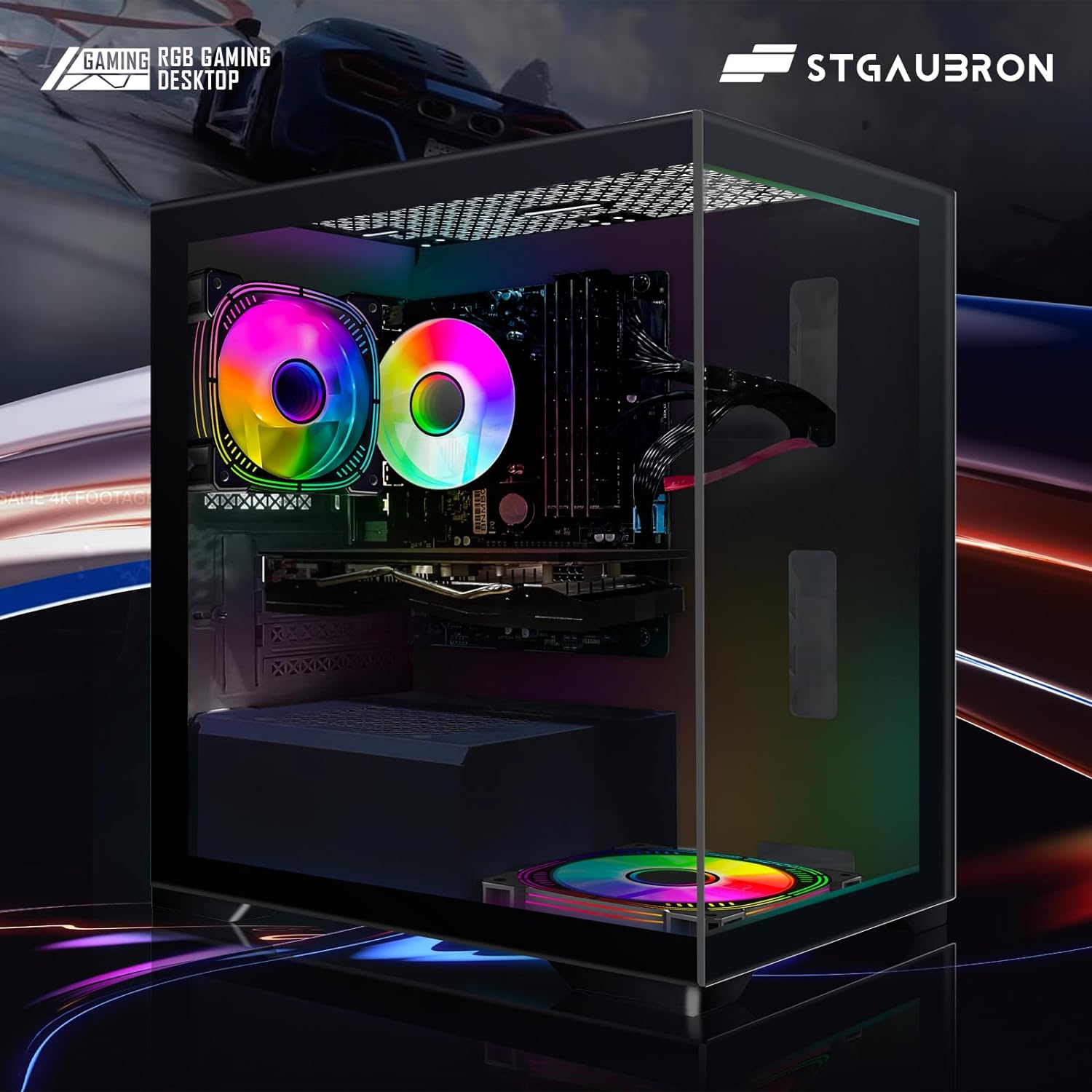 STGAubron PC de escritorio para juegos, Intel Core i7 3.4G hasta 3.9G, 16G RAM, 512G SSD, Radeon RX 580 16G GDDR5, 600M WiFi, BT 5.0, ventilador RGB