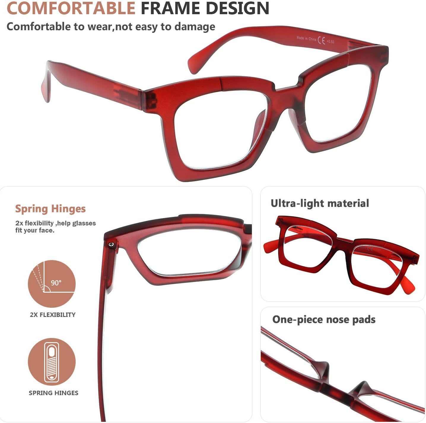 Eyekepper Gafas De Lectura Mujeres Gafas Con Estilo Lectores – Rojo +0.75
