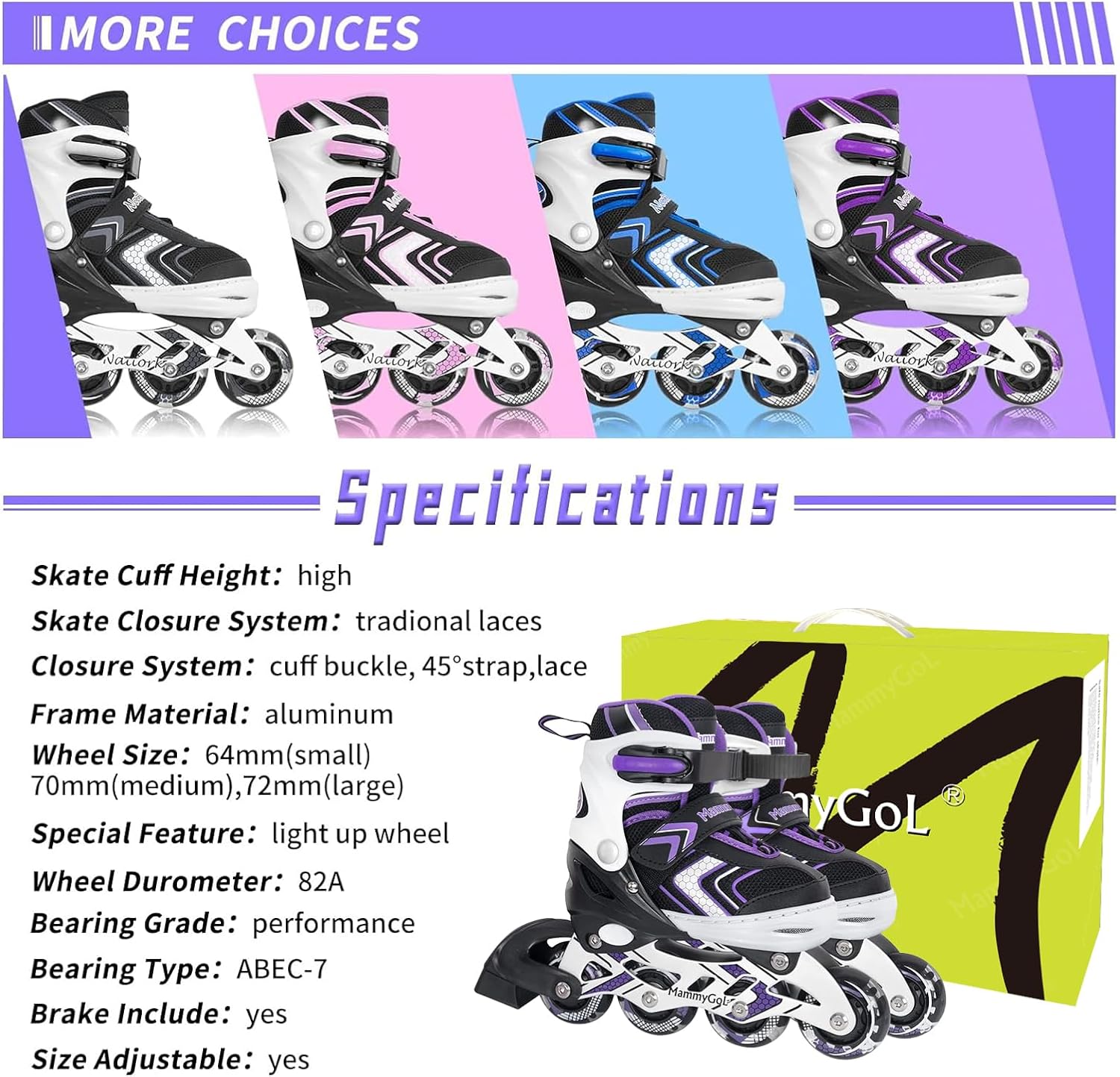 MammyGol Patines en línea para niñas y niños con ruedas iluminadas completas, cuchillas ajustables para principiantes para niños y jóvenes
