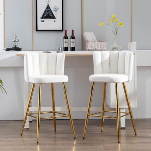 Velvet – Taburetes de bar de 30 pulgadas de altura de barra, juego de 2 taburetes de cocina modernos, sillas tapizadas con patas de metal dorado Velvet – Taburetes de bar de 30 pulgadas de altura de barra, juego de 2 taburetes de cocina modernos, sillas tapizadas con patas de metal dorado