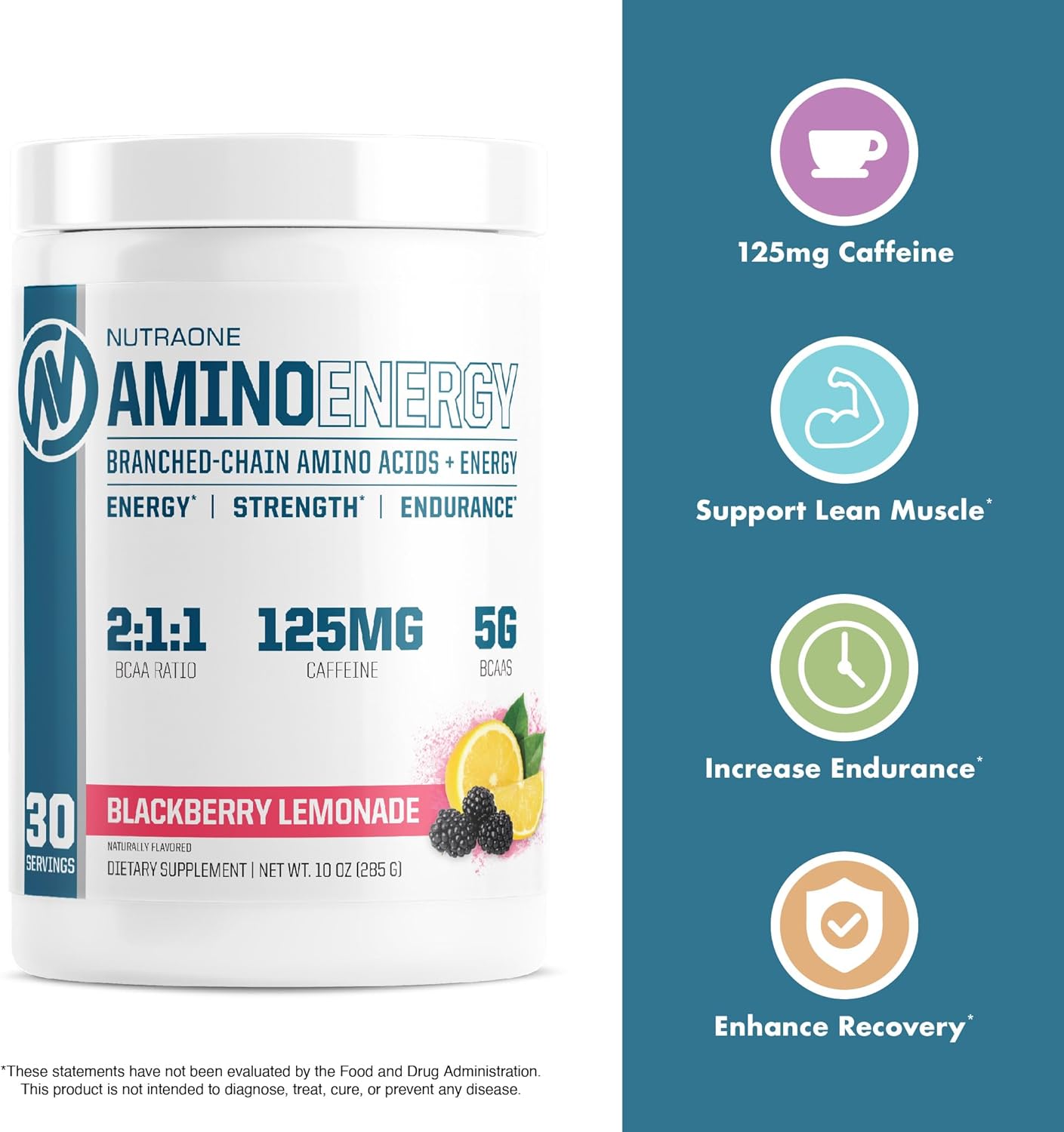 NutraOne Amino Energy BCAA – Suplemento en polvo para pre-entrenamiento con aminoácidos de cadena ramificada de cafeína para ayudar a alimentar y