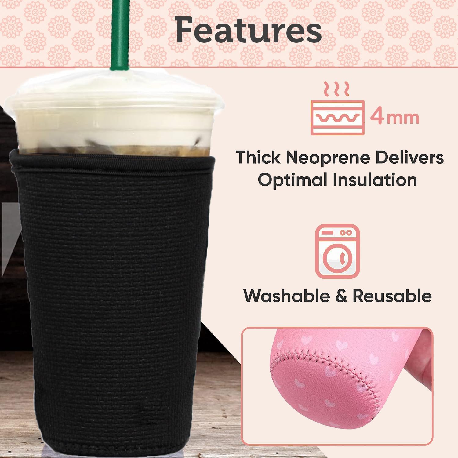 Baxendale – Fundas de café helado para bebidas frías, paquete de 3 fundas reutilizables de neopreno para taza de café helado para bebidas frías,