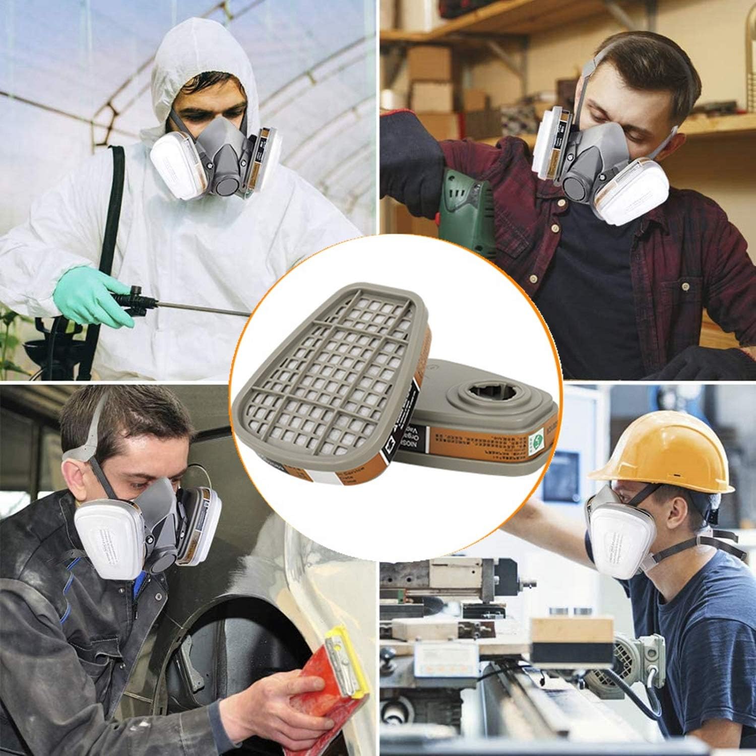 6001 Cartuchos de filtro para respirador, a prueba de polvo, vapor orgánico, polen y cartuchos químicos, compatibles con 6200, 6800, 7502, FF402