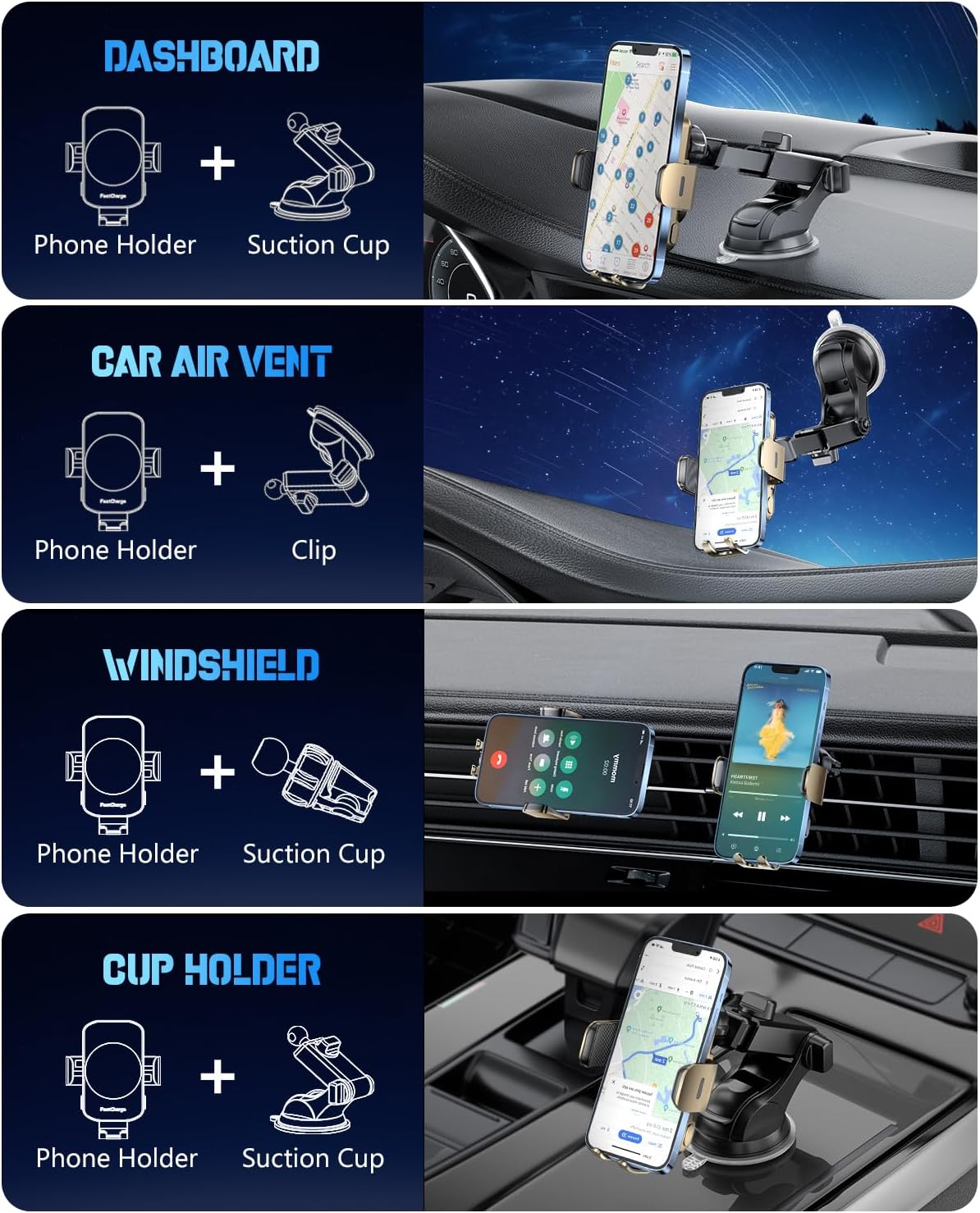 Wireless Car Charger, Fast Charging Phone Holder BothLin 3 in 1 Phone Mount Auto Clamping Car Accessories Compatible with iPhone 15 14 13 12 11 Xs