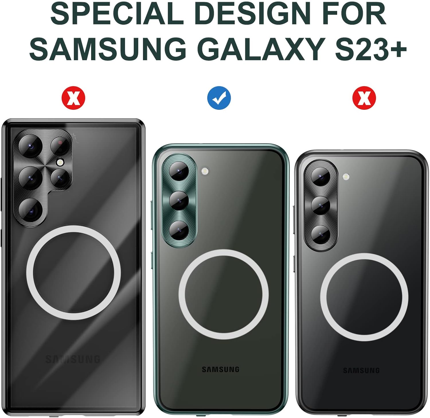 Jonwelsy Funda para Samsung Galaxy S23 Plus, compatible con Magsafe 360 grados Full Body Funda de protección magnética de atracción de metal