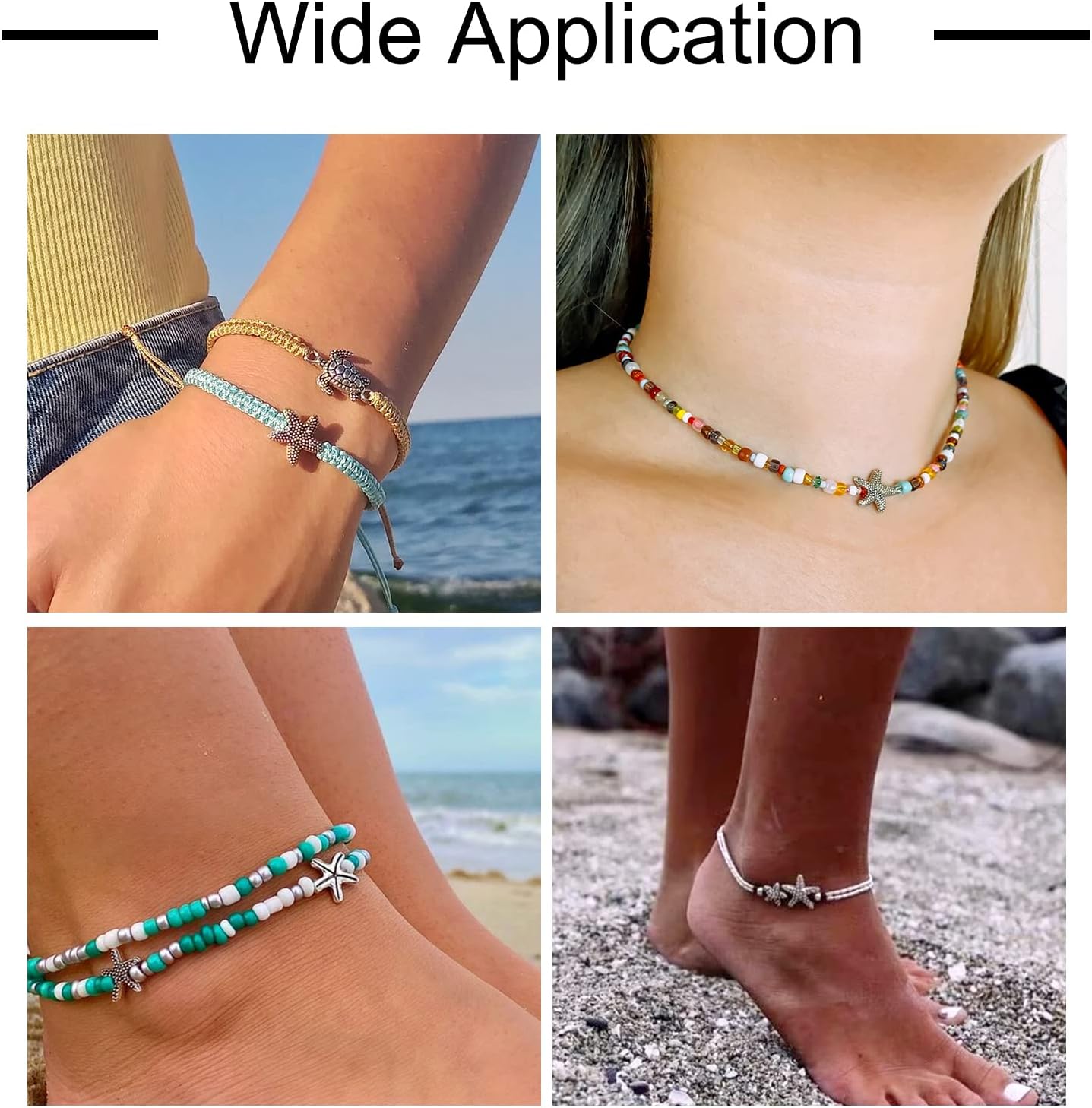 Cheriswelry 100 cuentas de aleación de estrella de mar de plata antigua de 0.531 in, cuentas espaciadoras de estrellas de mar estilo tibetano,