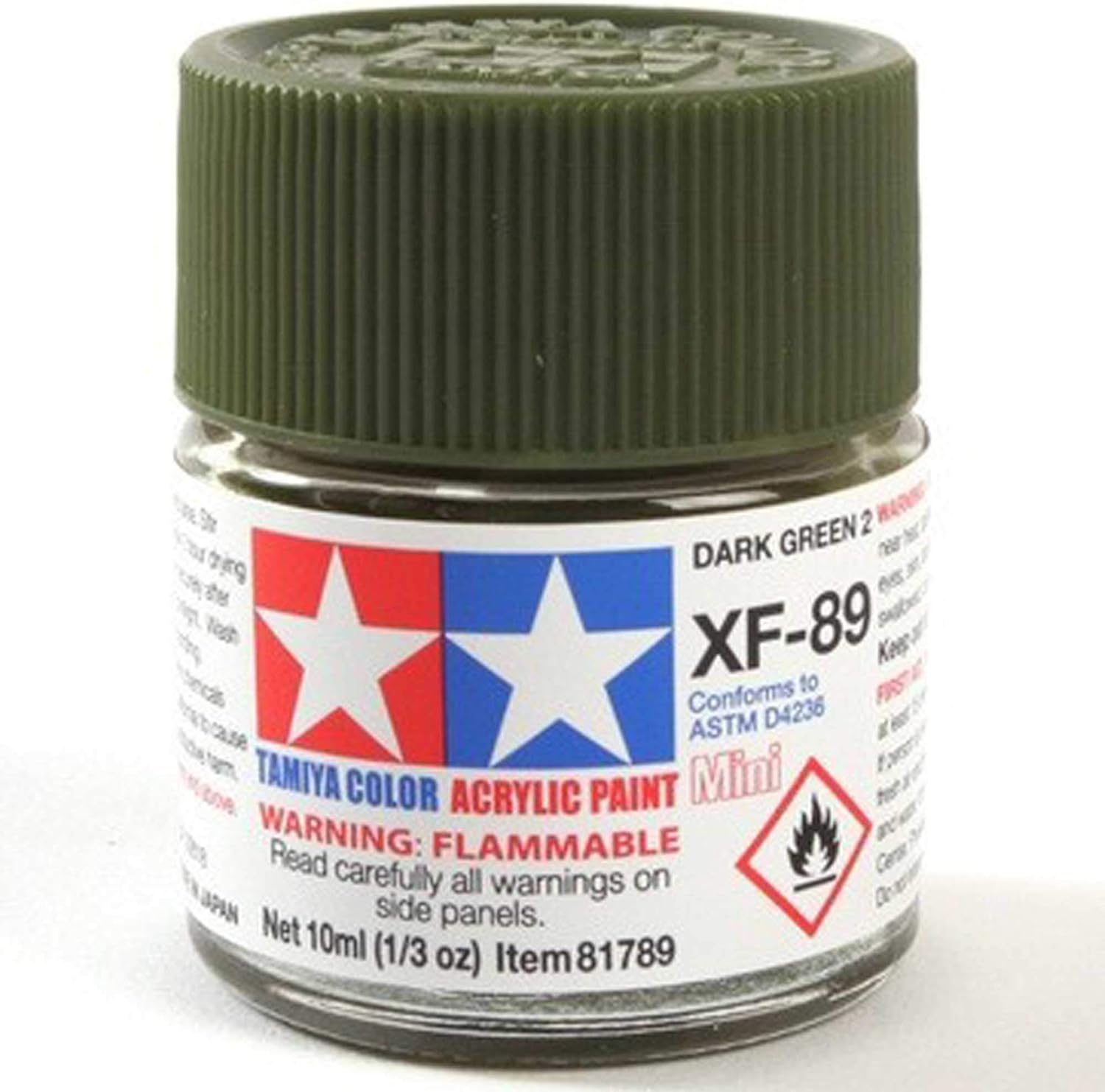 Tamiya Acrílico Mini XF-89 Verde Oscuro 0.3 fl oz Botella 2 TAM81789 Plástico Pintura Acrílico