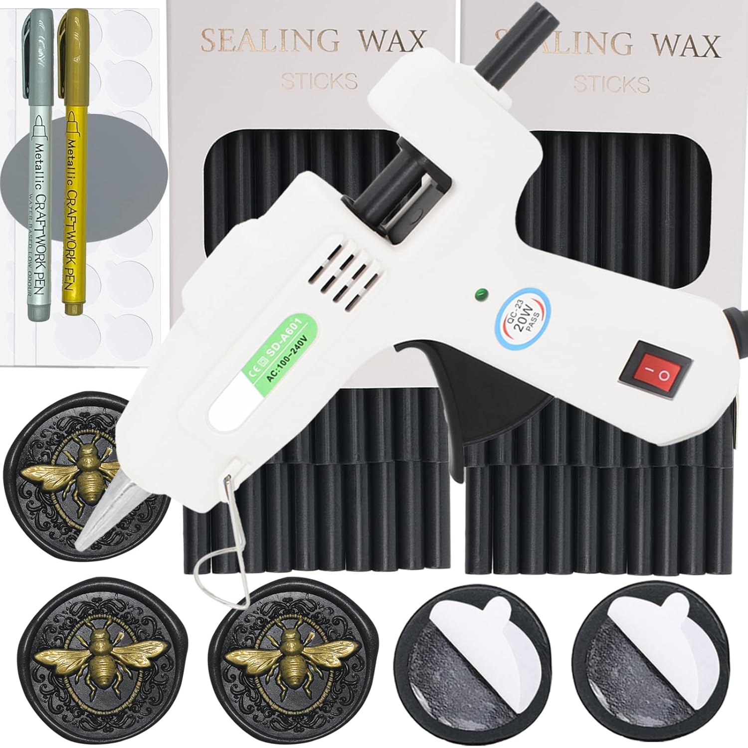Andotopee – Kit de sellado de cera eléctrica, 40 varillas de sellado de cera negra para sello de cera, incluye pistola de pegamento de sellado de
