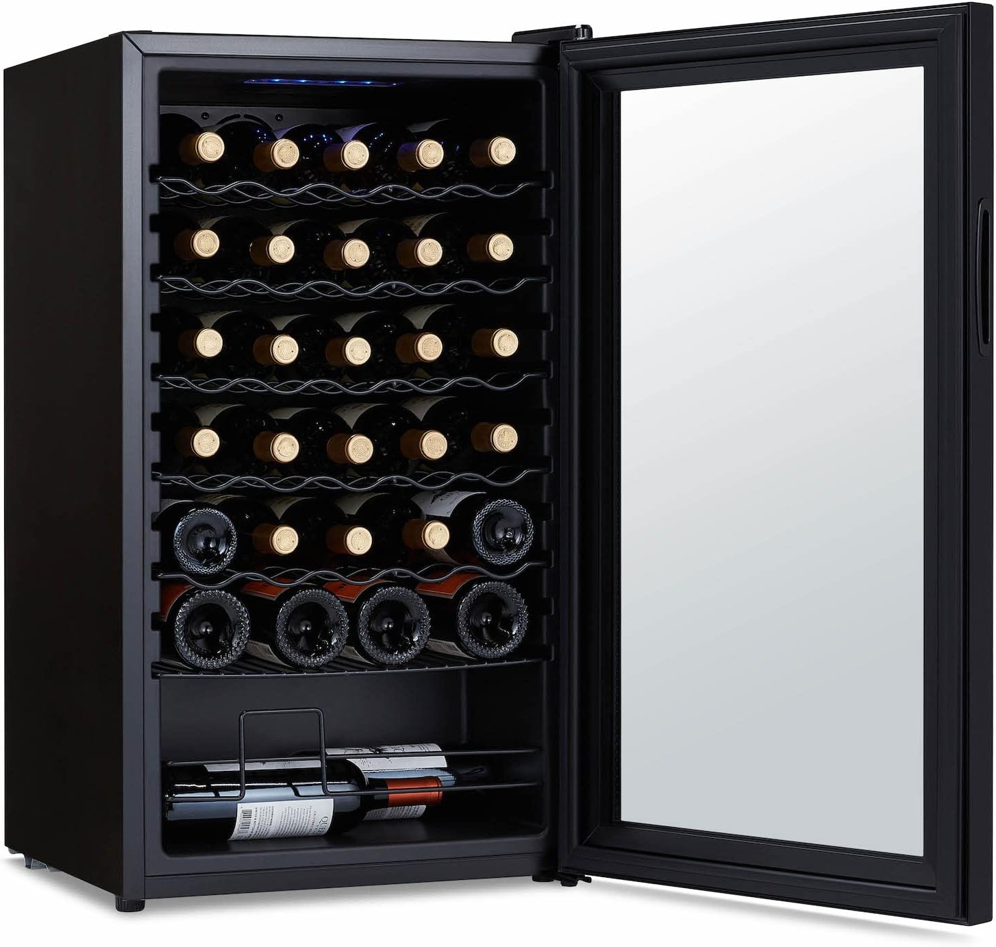Luma Comfort Shadow Series – Refrigerador de vino de 34 botellas, refrigerador de vino con espejo independiente con puerta de vidrio templado de