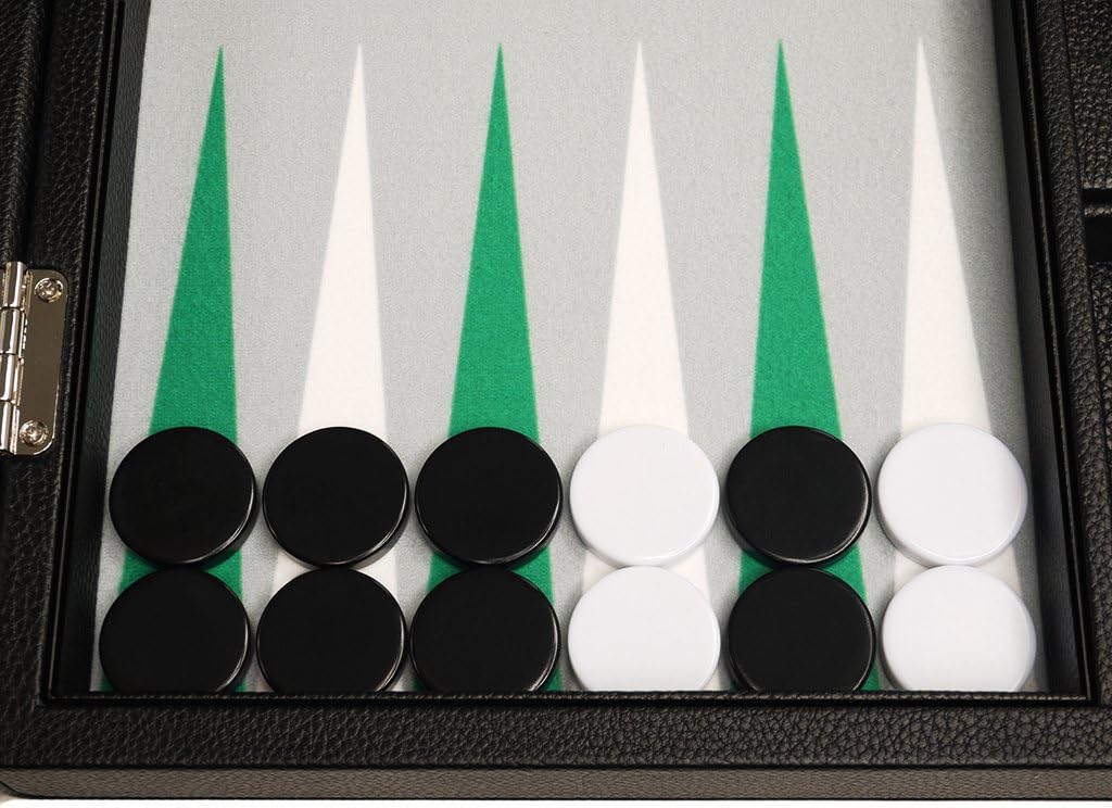 Silverman & Co. Juego de Backgammon Premium de 13 pulgadas, tamaño de viaje, tablero negro, puntos blancos y verdes