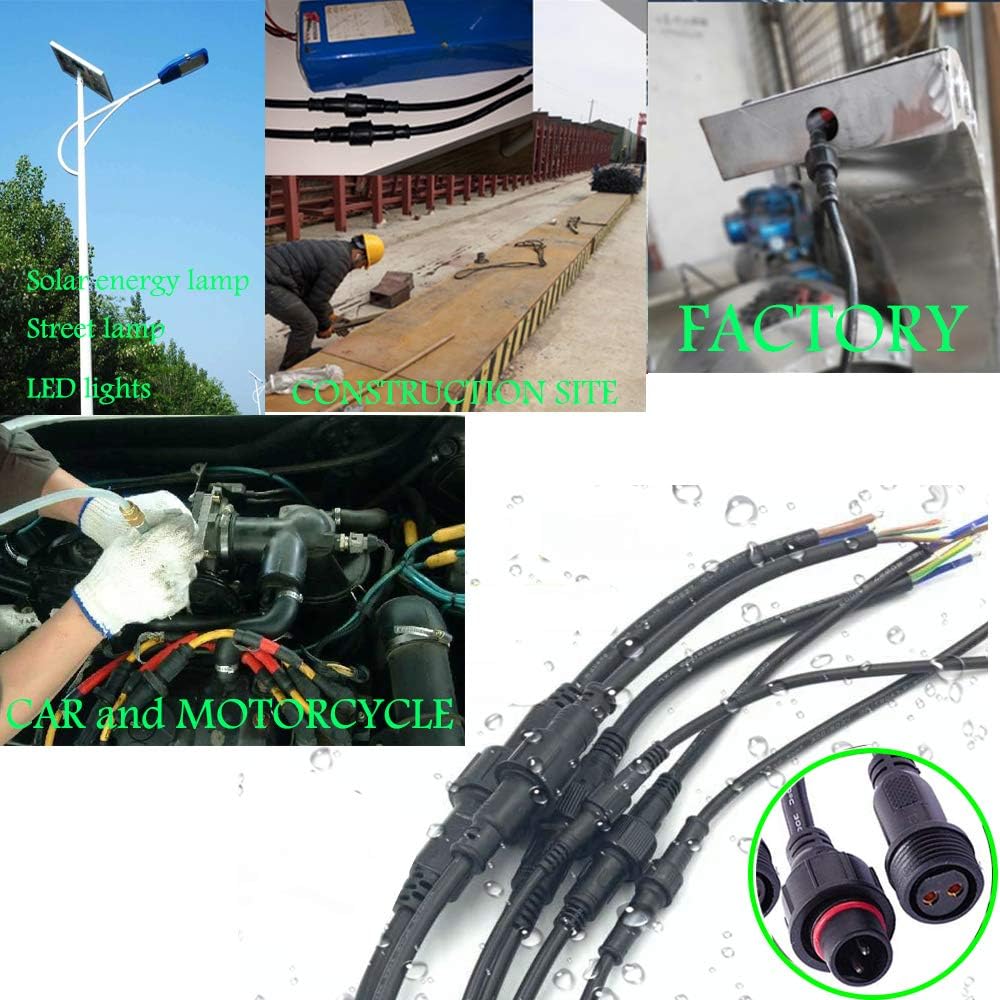 YETOR Conectores impermeables de 2 cables, conector LED macho hembra de 16 AWG con conectores impermeables de 2 pines, cable de extensión IP68 de