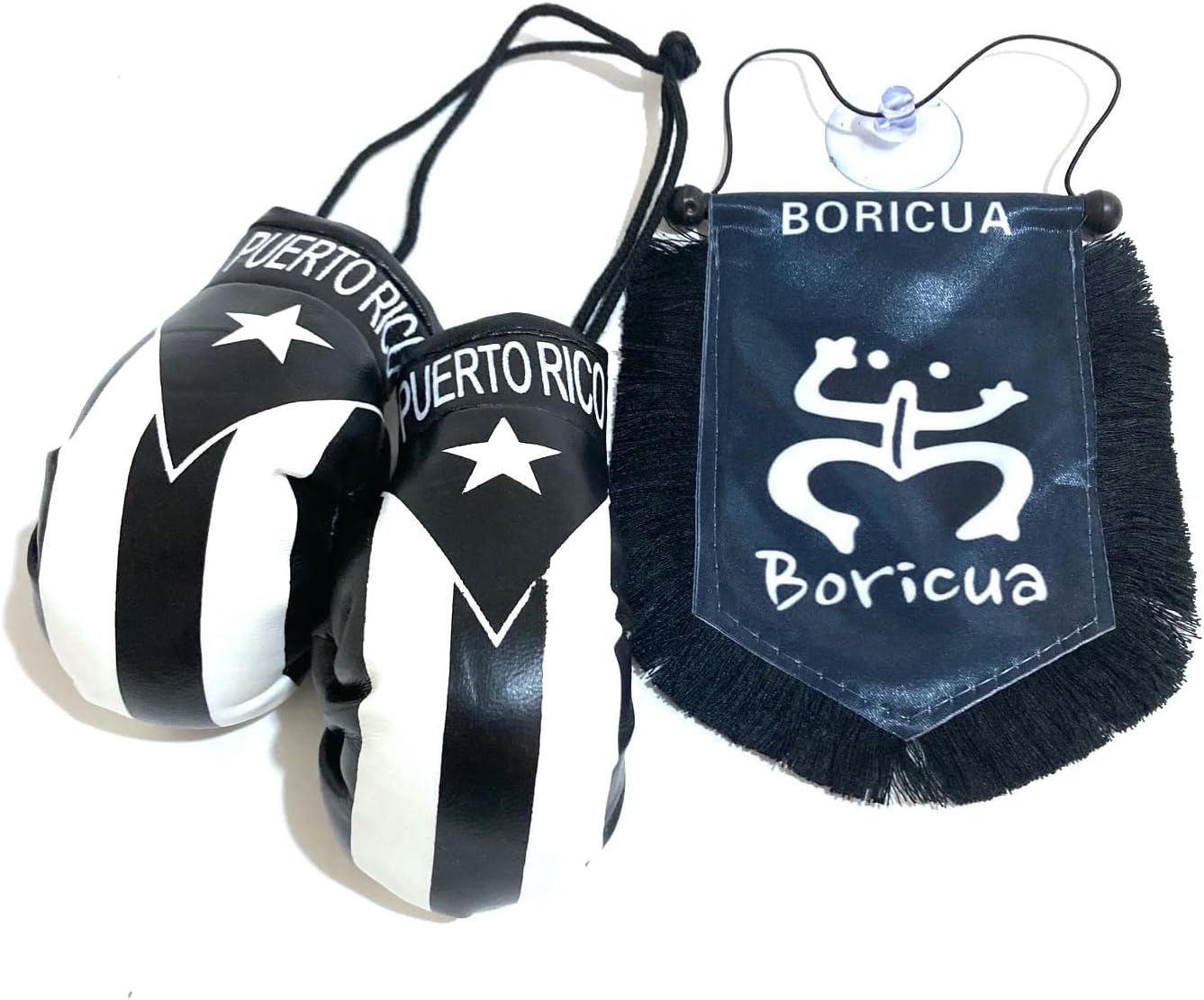 Banderas de Puerto Rico para coches de calidad de edición de bandera negra se adhieren al vidrio estilo boricua puertorriqueño