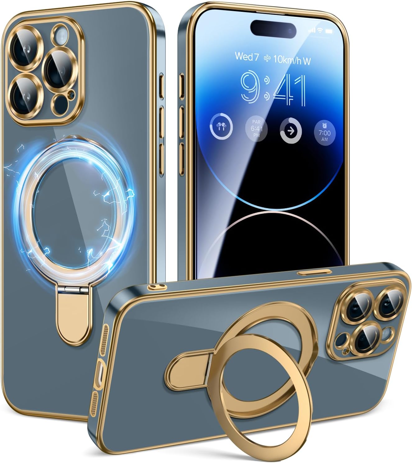 CAPRARO Funda para iPhone 15 Pro Max con soporte magnético invisible, compatible con MagSafe protección militar contra caídas Funda protectora