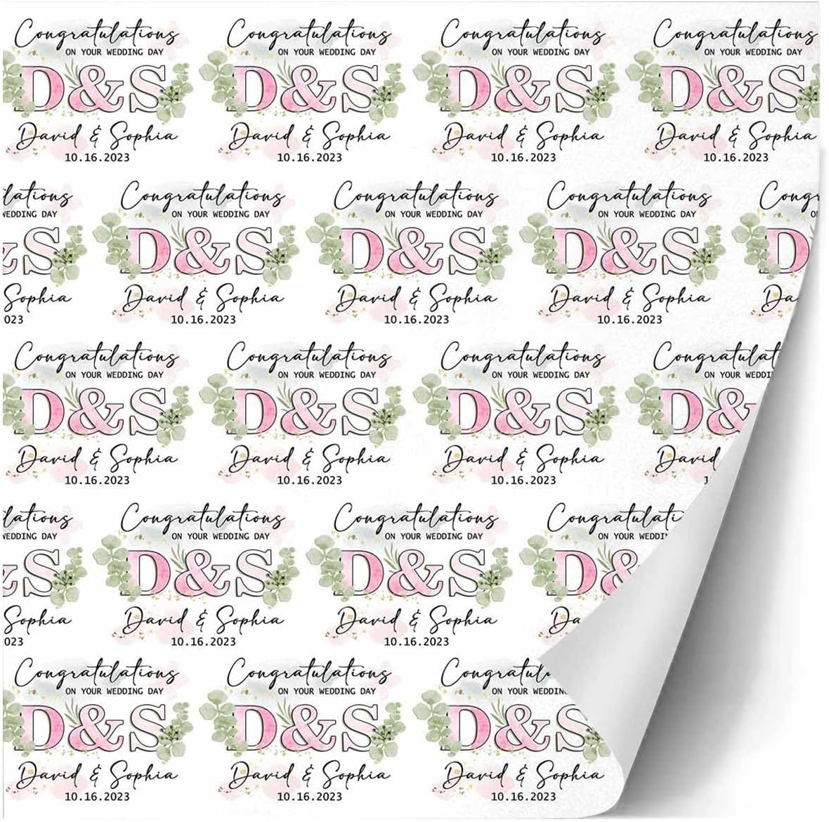 Hoja de papel de regalo de boda personalizada con nombre para novia, novio, día de San Valentín, boda, fiesta, felicitaciones por el día de tu boda,