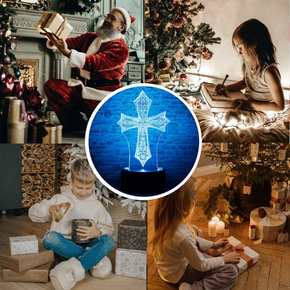 Lámpara de mesa con luz LED 3D de cruz de Cristo Jesús con control remoto, 7 colores, luz nocturna, cumpleaños, Navidad, Pascua, regalo cristiano