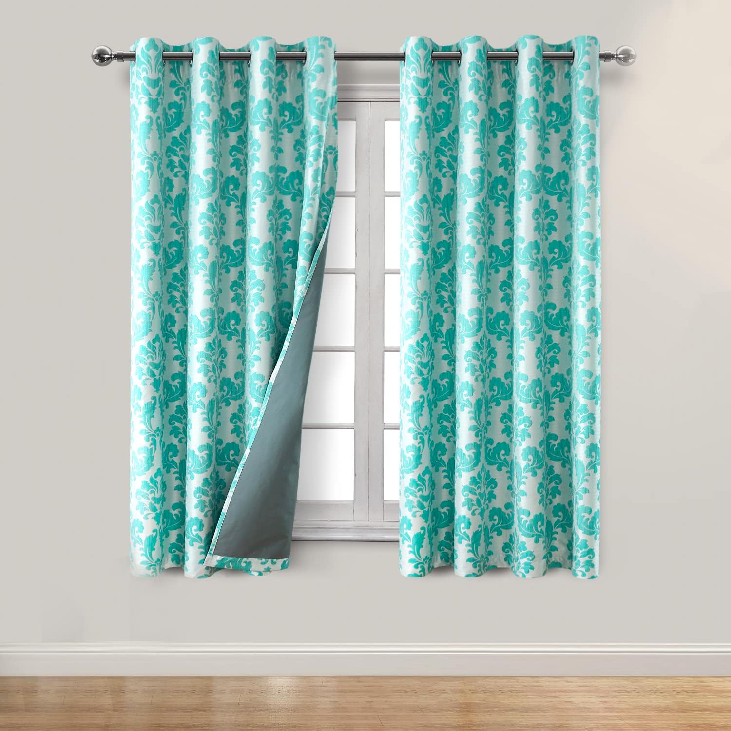 Hiasan – Cortinas opacas 100 % de tela de jacquard con revestimiento térmico., Poliéster & Mezcla de poliéster, Verde Aqua