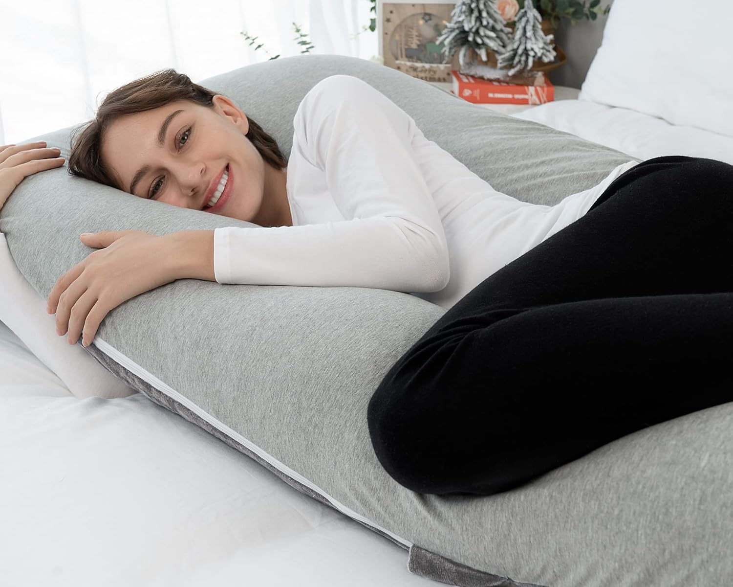 Meiz Almohadas de embarazo refrescantes, almohada de embarazo en forma de U, almohada de cuerpo completo y almohada de maternidad para apoyo cuello,