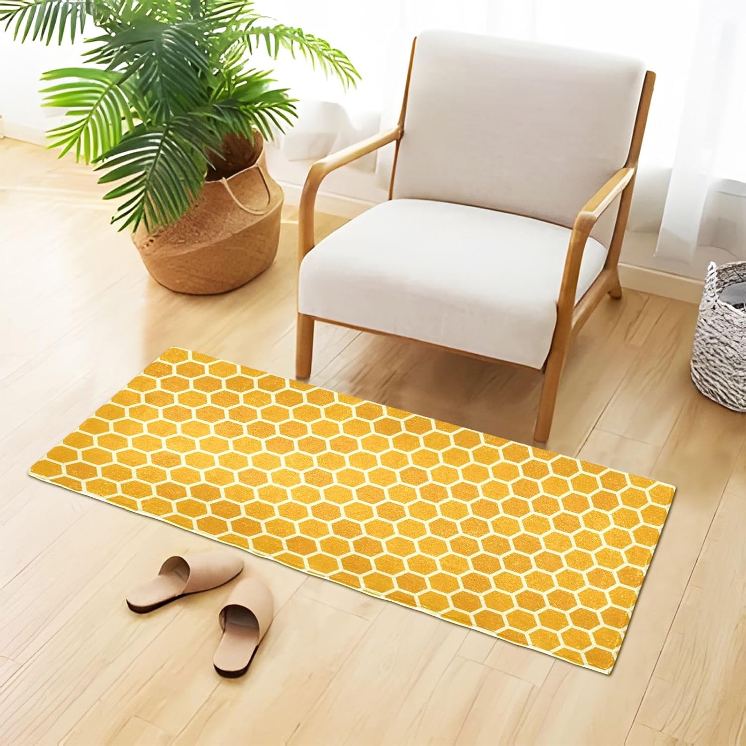 Alfombras de baño de felpa con patrón de panal hexagonal, tapete de baño con parte trasera de goma antideslizante, lavable, tapete absorbente, 39 x