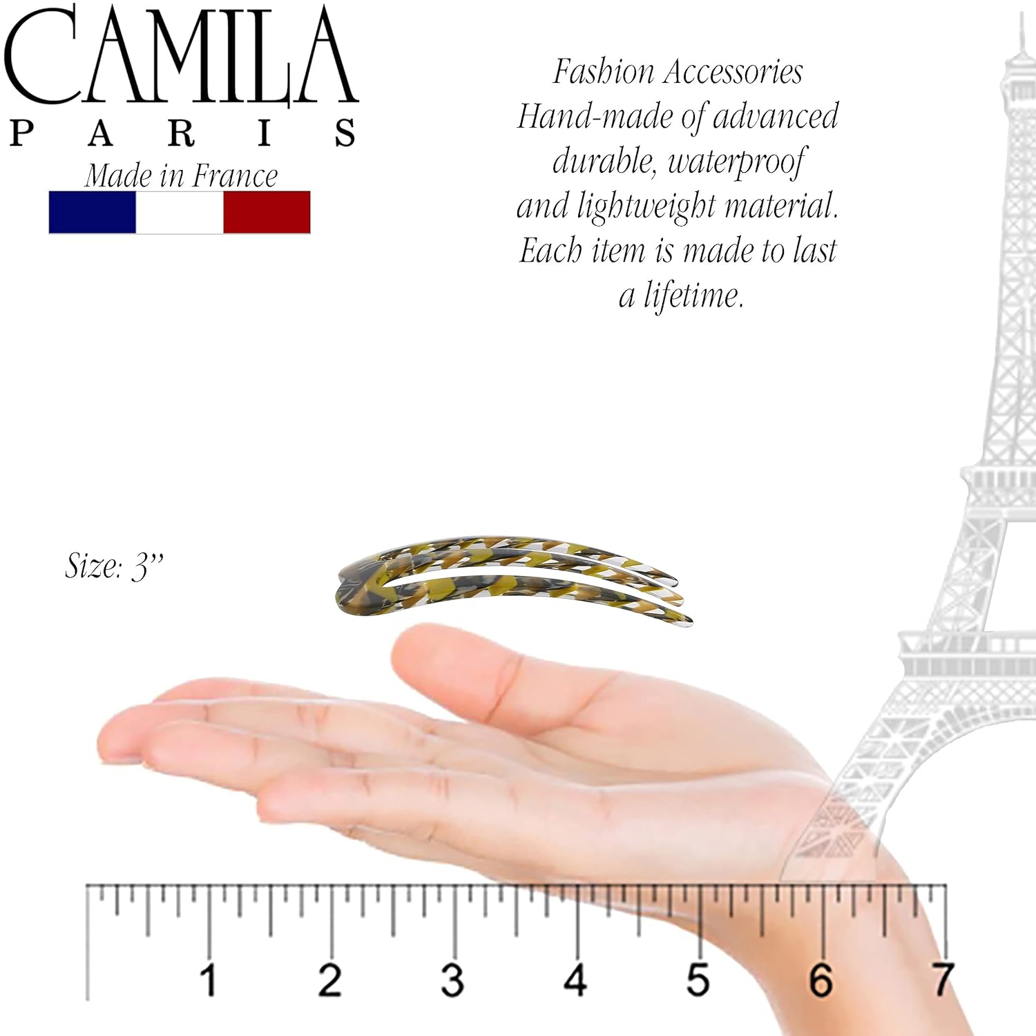 Camila Paris CP3167 – Pinzas de clip para palillo francés, color mostaza, ondulado, 3 puntas, tenedor de pelo para niñas, soporte para moño,
