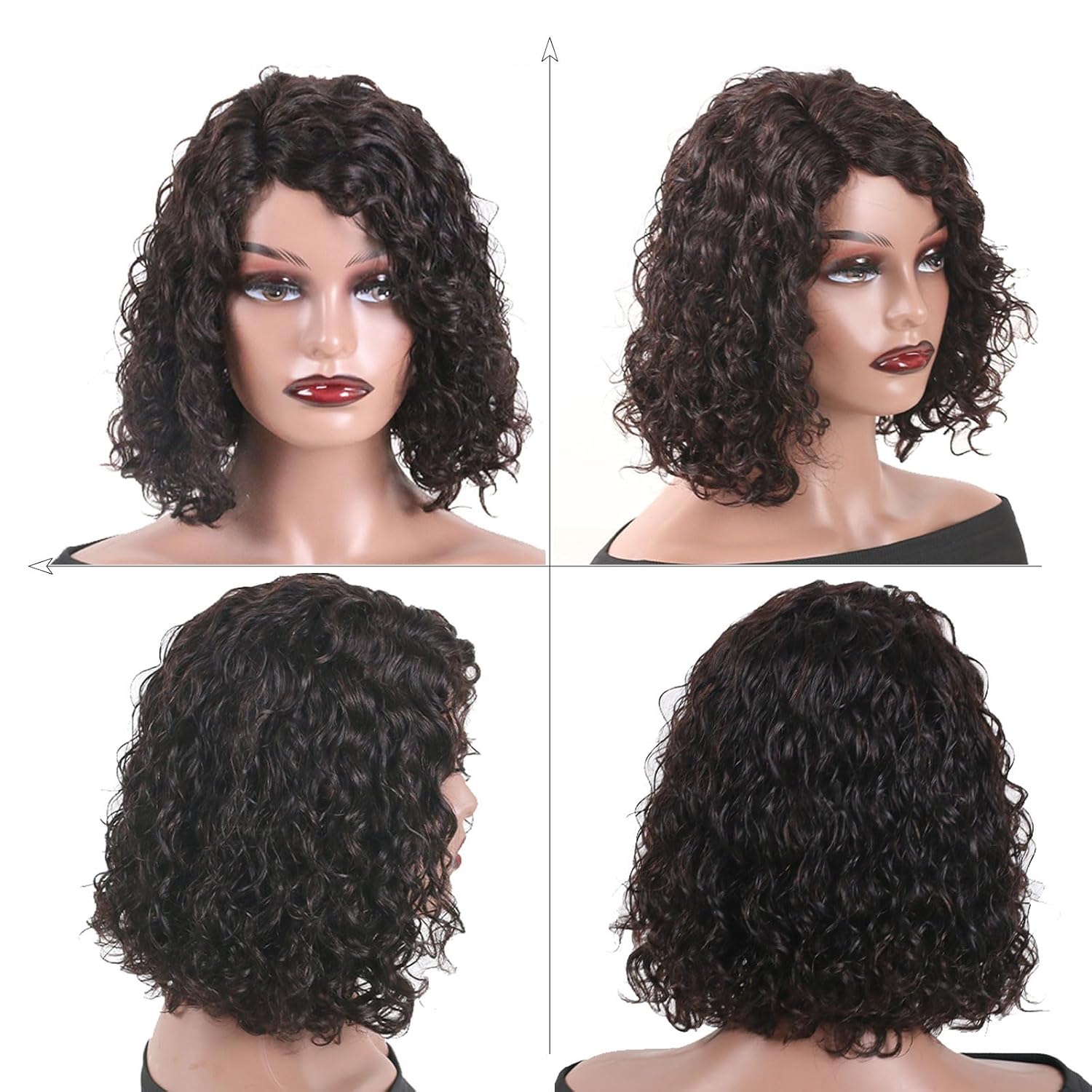 Pelucas de cabello humano corto y rizado para mujeres negras, peluca rizada profunda, sin pegamento, parte lateral, encaje frontal, 100% cabello