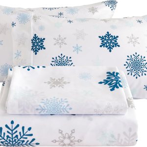 Mooreeke Sábanas matrimoniales navideñas con estampado de copos de nieve, juego de sábanas de tamaño matrimonial con bolsillo profundo, sábana Mooreeke Sábanas matrimoniales navideñas con estampado de copos de nieve, juego de sábanas de tamaño matrimonial con bolsillo profundo, sábana