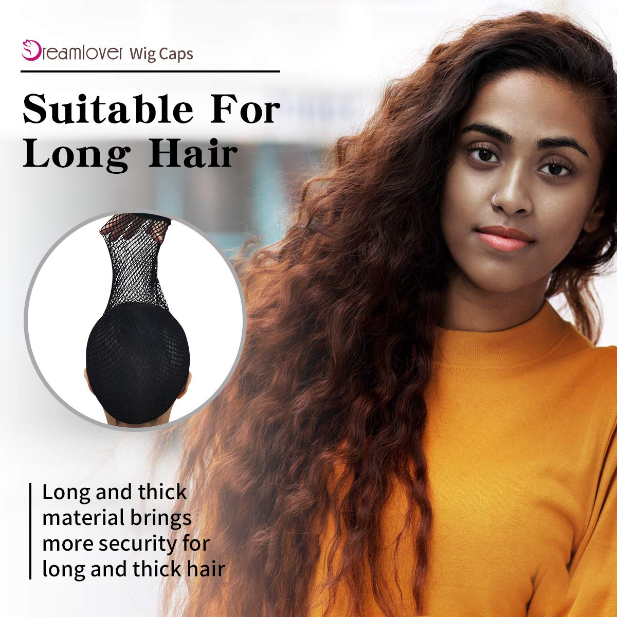Dreamlover Paquete de 3 gorras de peluca largas mejoradas con extremo abierto, la mejor opción para envolver el cabello largo y corto firmemente,