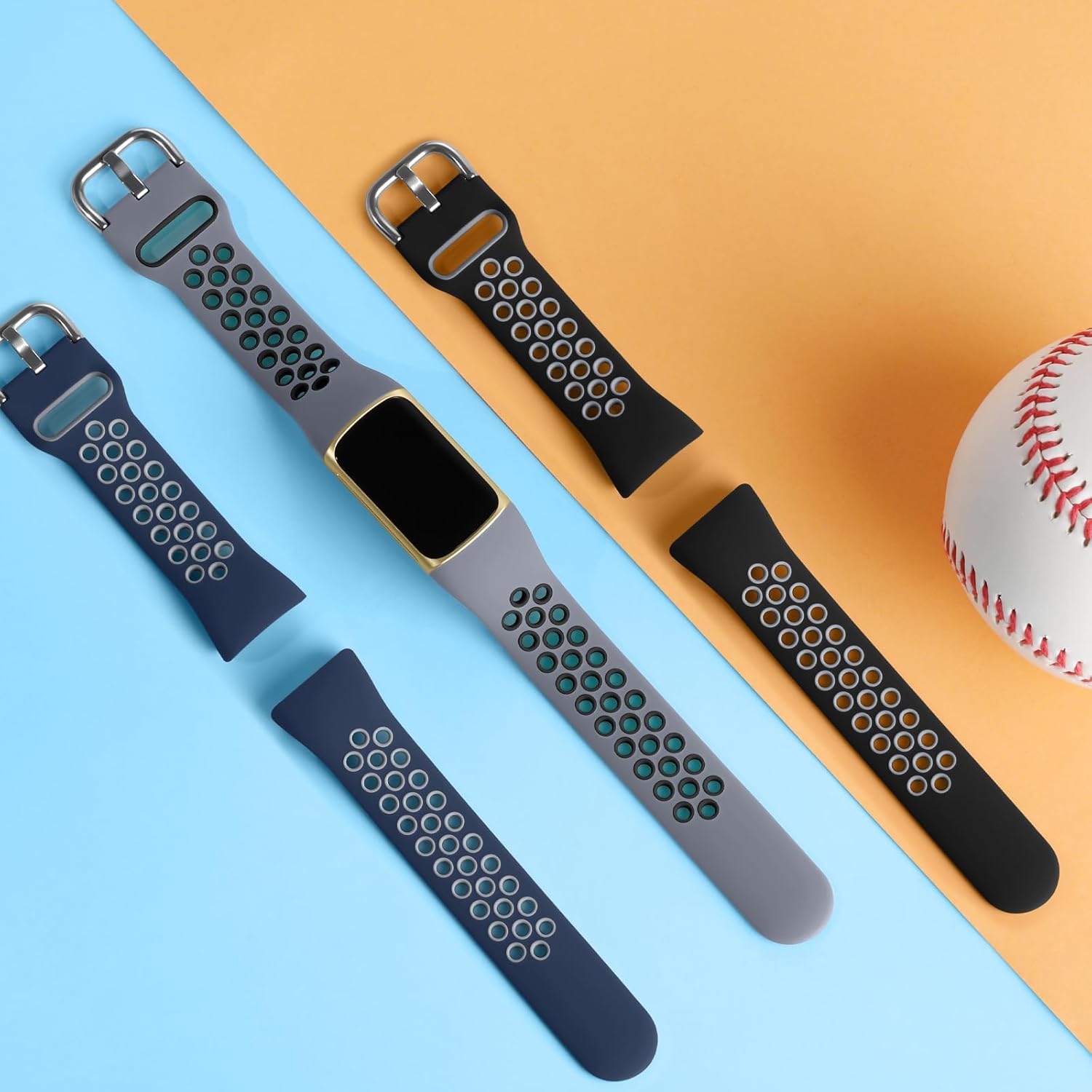 Maledan Correas de reloj deportivo de silicona de repuesto para Fitbit Charge 56, negroazulgris, grande